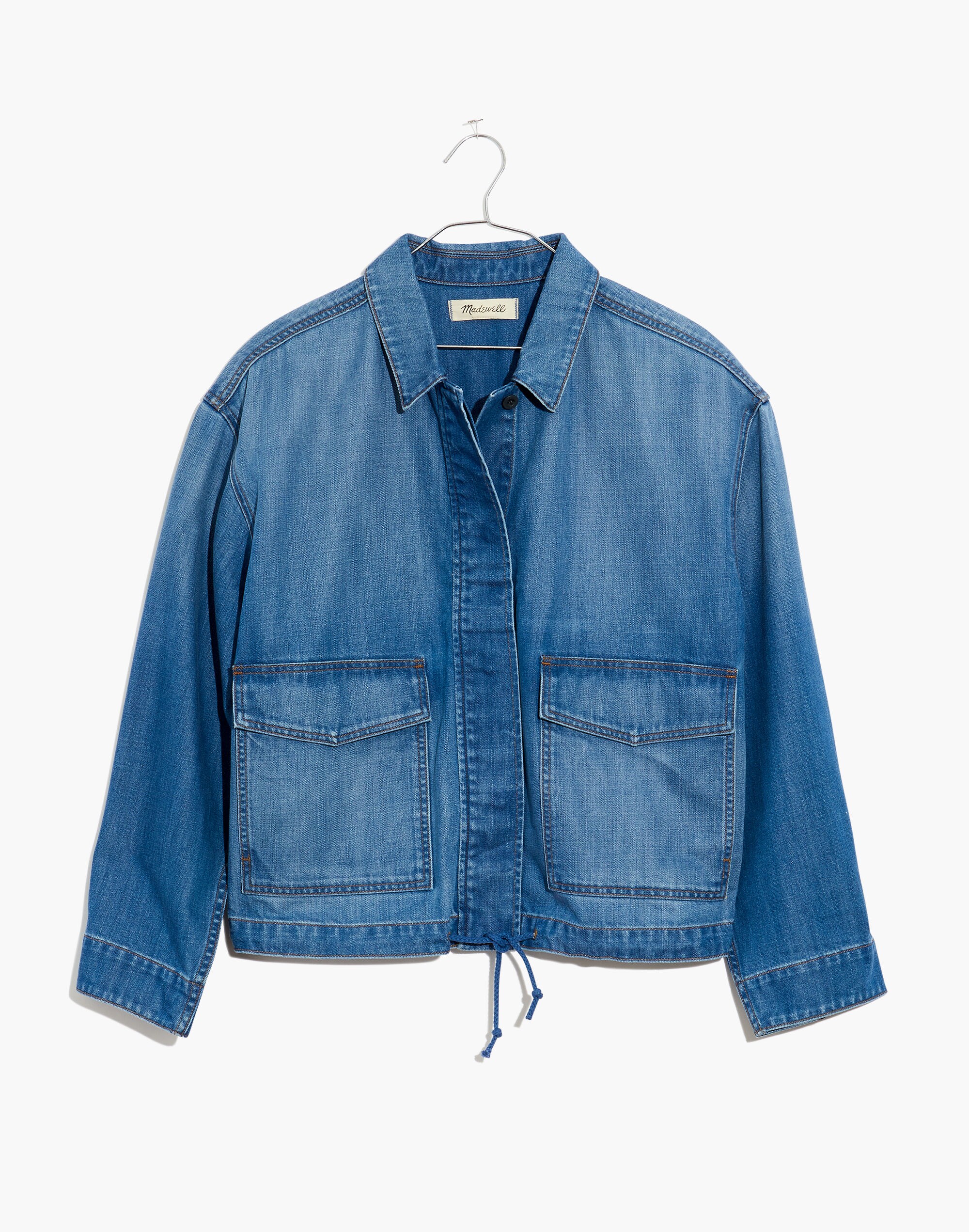 Denim Drawstring Military Shirt Jacket in Glenmar Wash