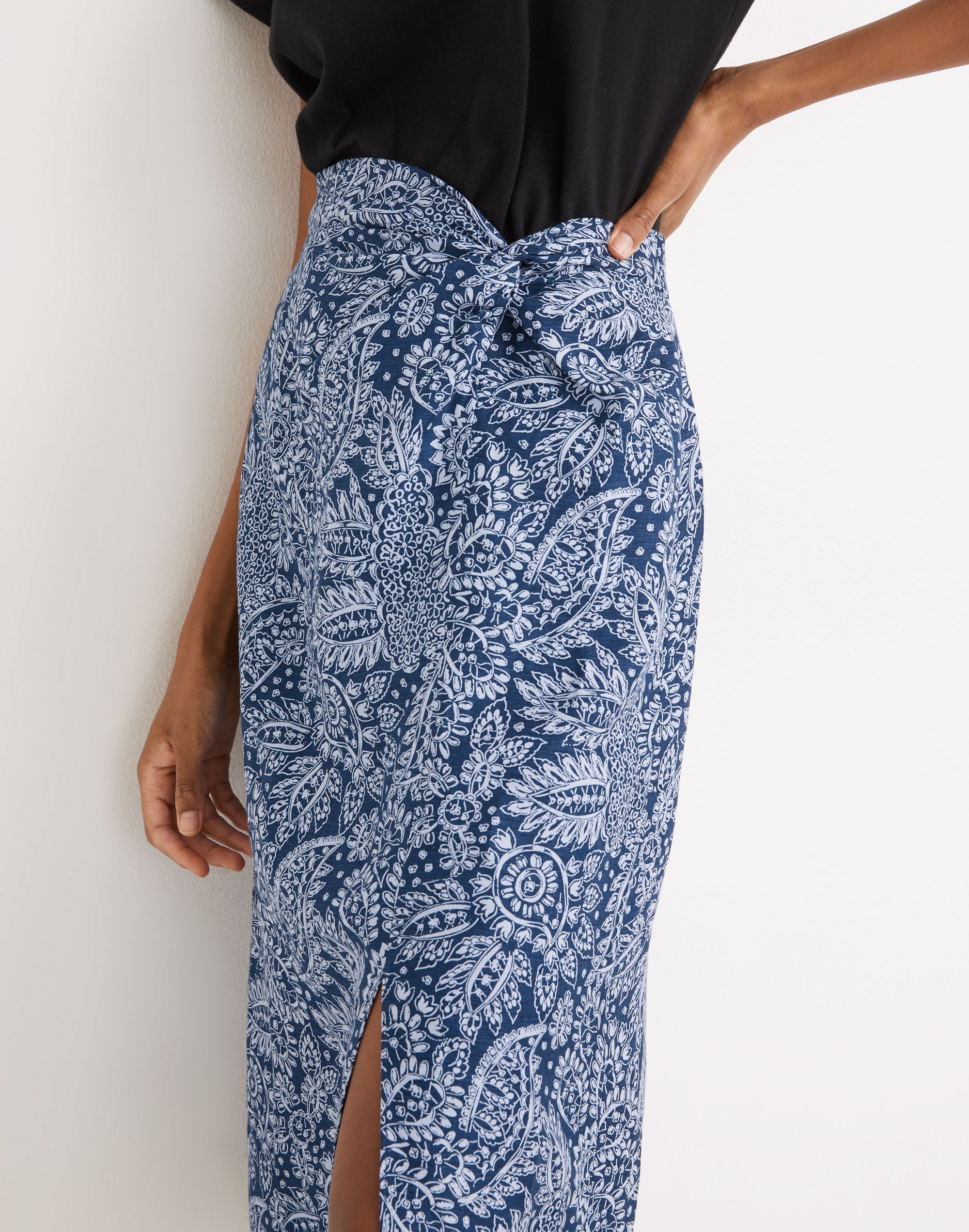 Linen-Blend Knotted Midi Skirt Paisley Garden | Madewell