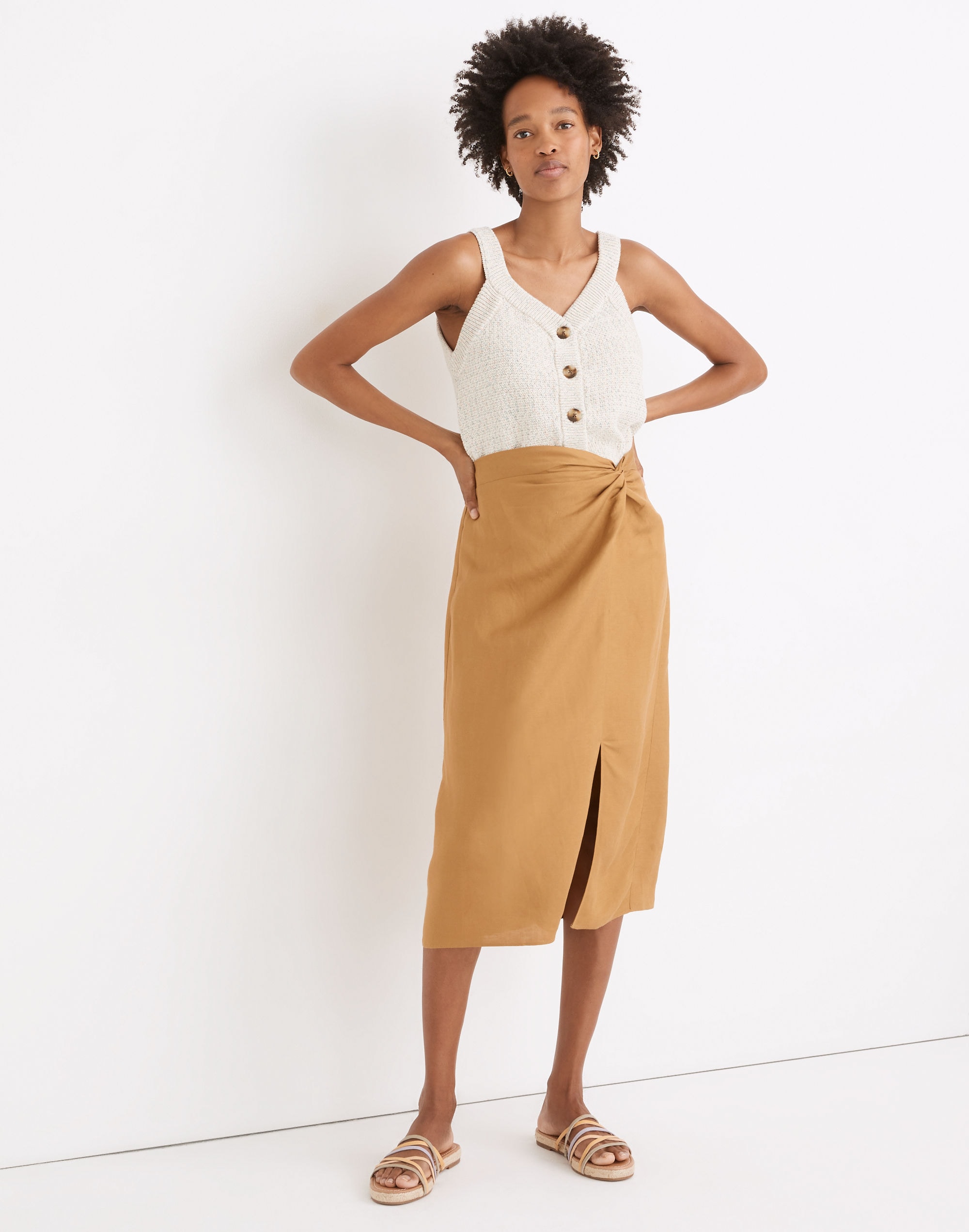 Linen-Blend Knotted Midi Skirt | Madewell