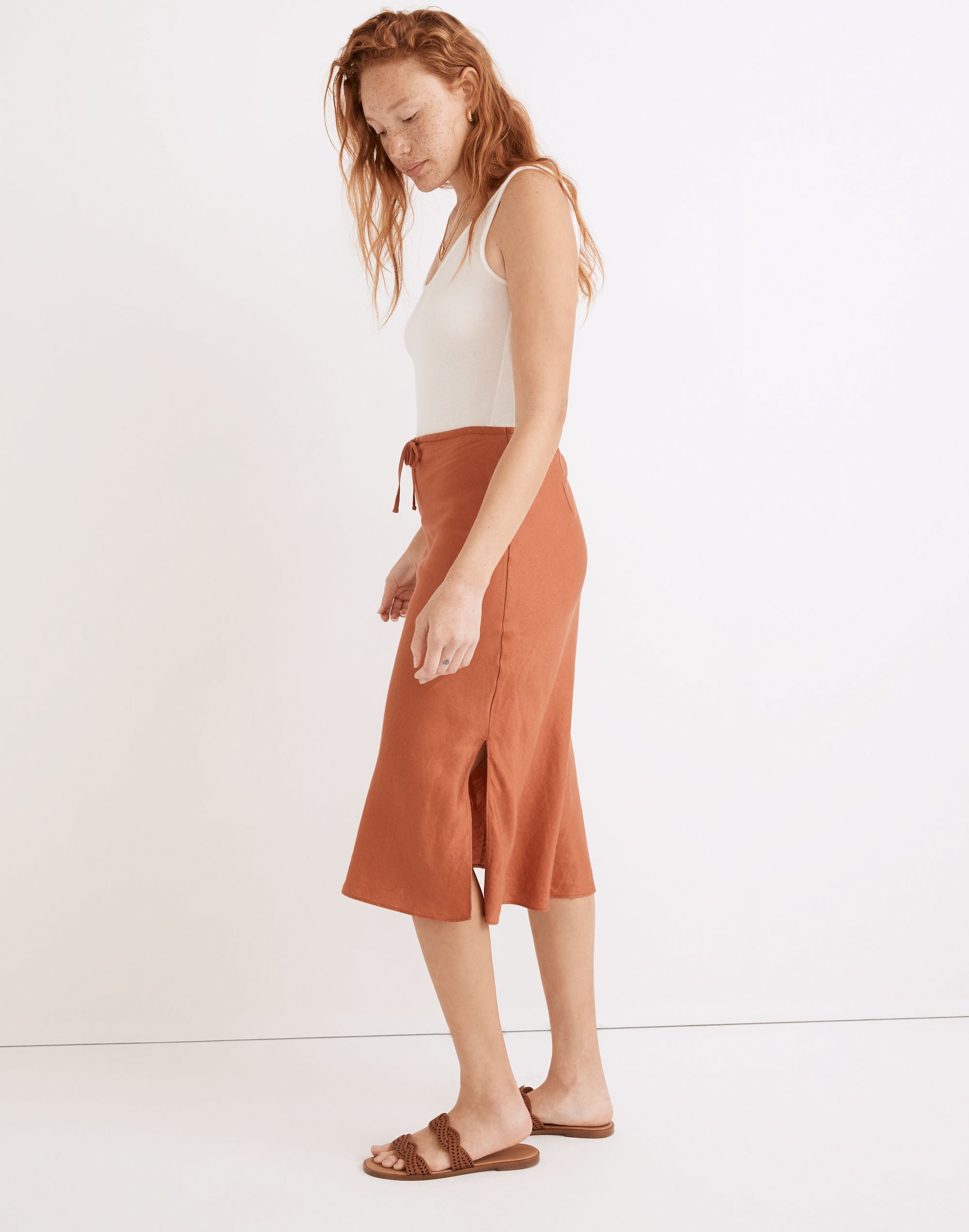 Linen-Blend Drawstring Midi Slip Skirt | Madewell