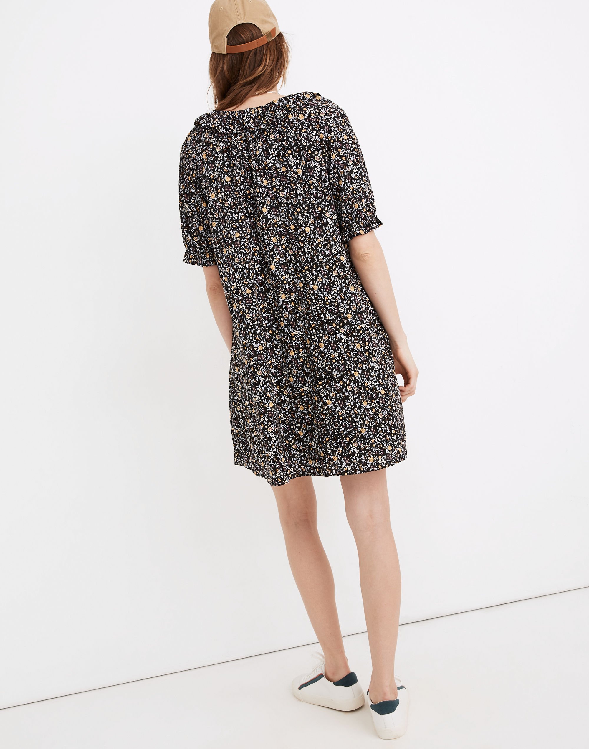 Ruffle Button-Front Trapeze Dress in Folkmagic Floral
