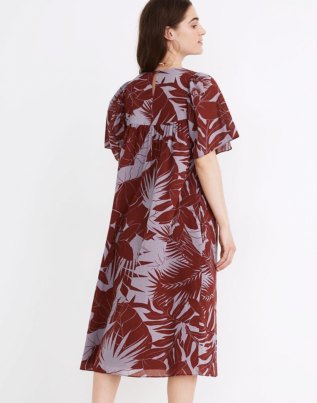 Flutter-Sleeve Caftan Dress in Tropical Vacation