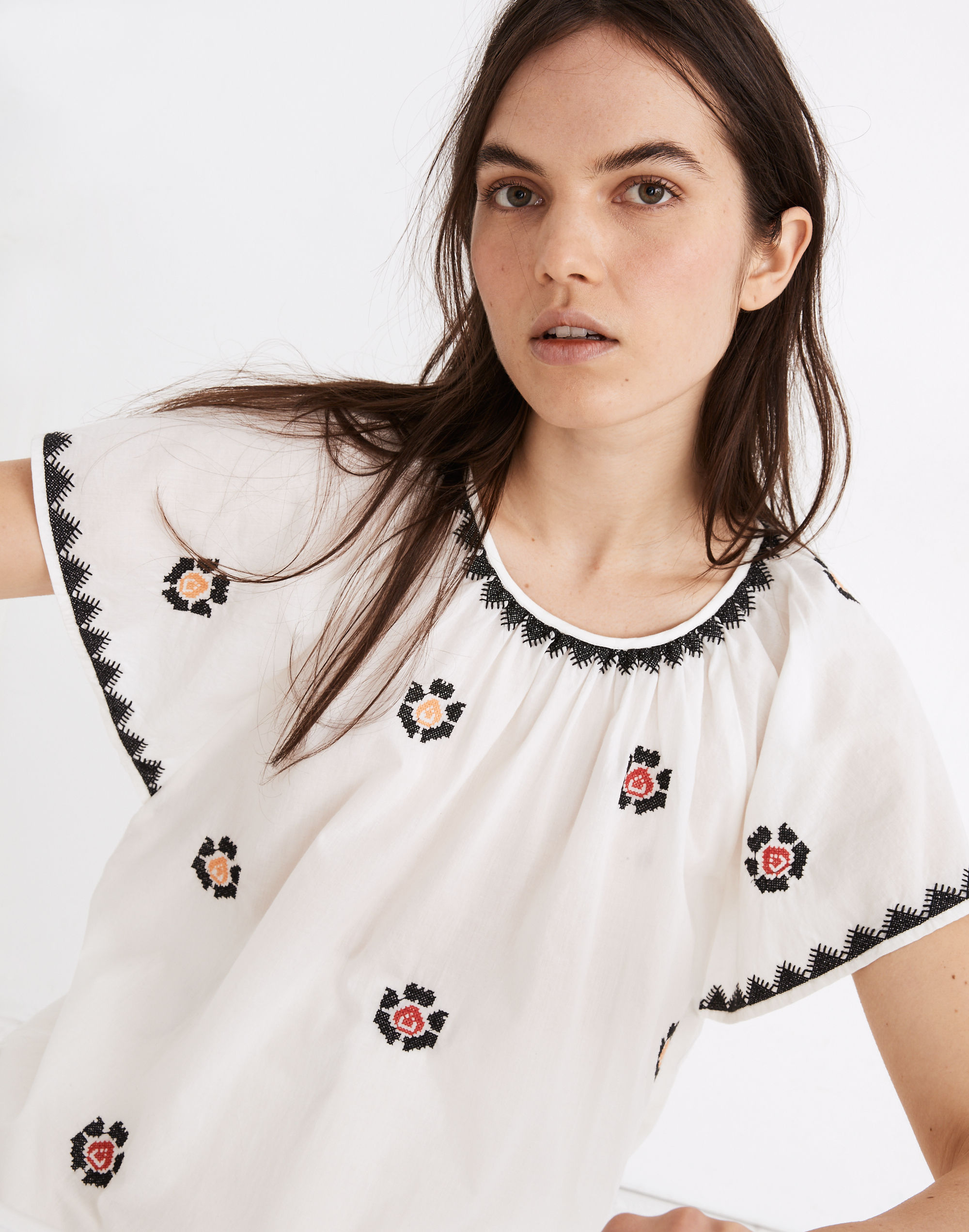 Embroidered Flutter-Sleeve Top | Madewell