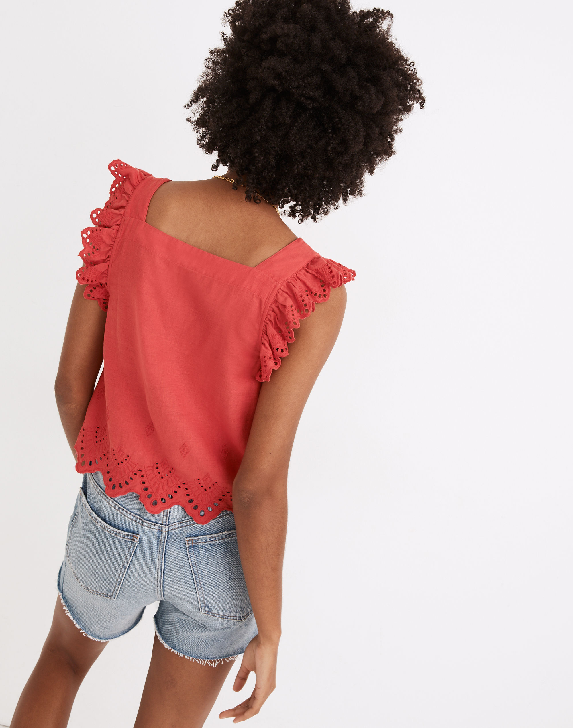 Eyelet Ruffle-Strap Button-Up Tank Top | Madewell