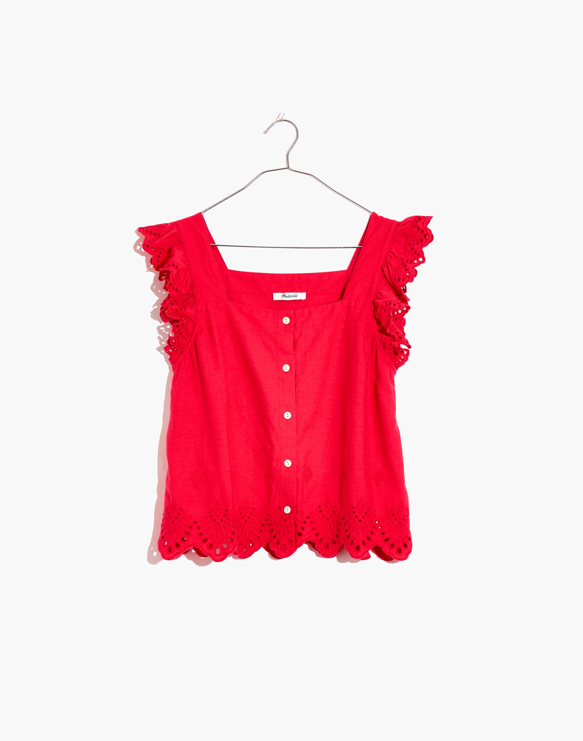 Eyelet Ruffle-Strap Button-Up Tank Top | Madewell