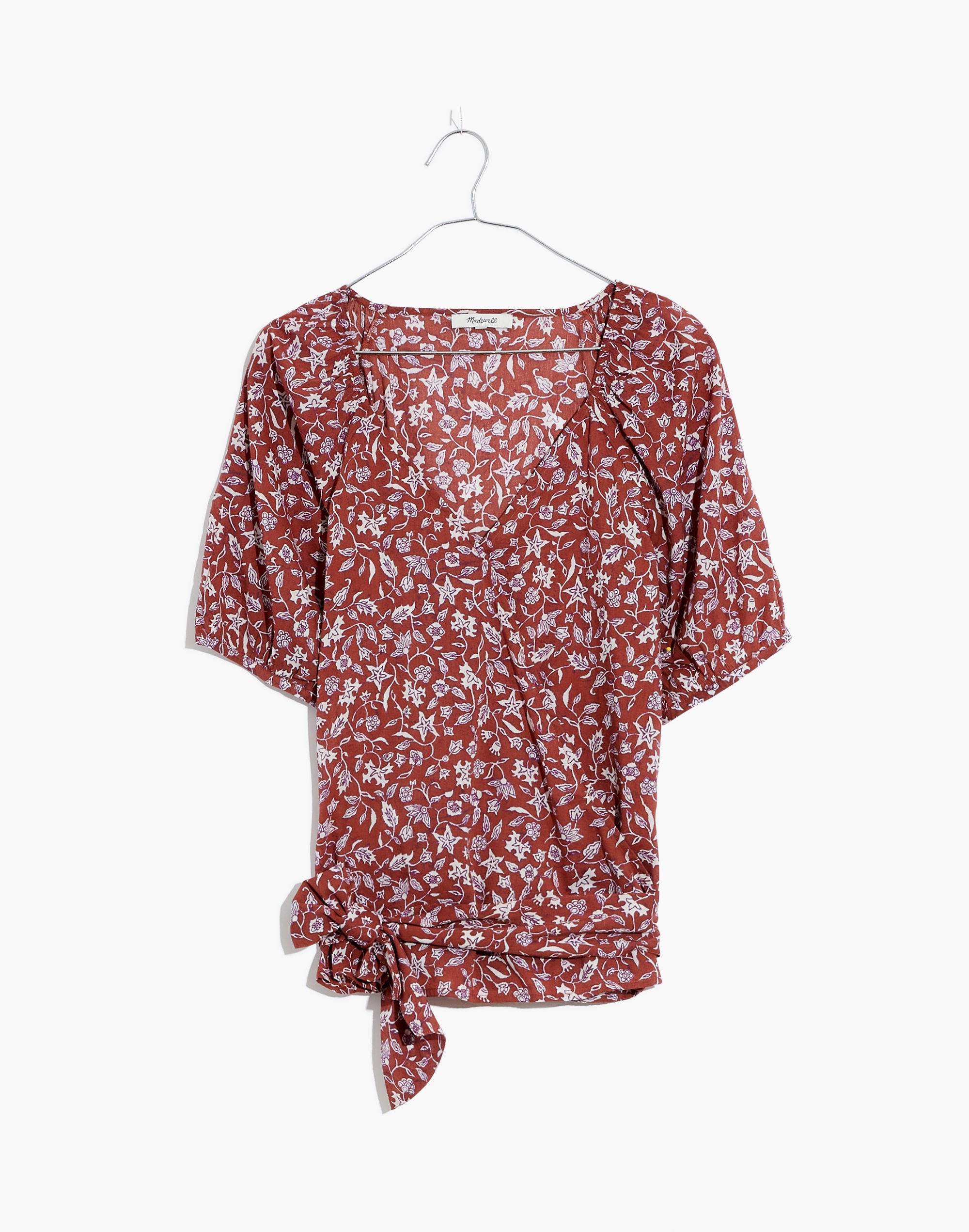 Puff-Sleeve Wrap Crop Top in Batik Vine | Madewell