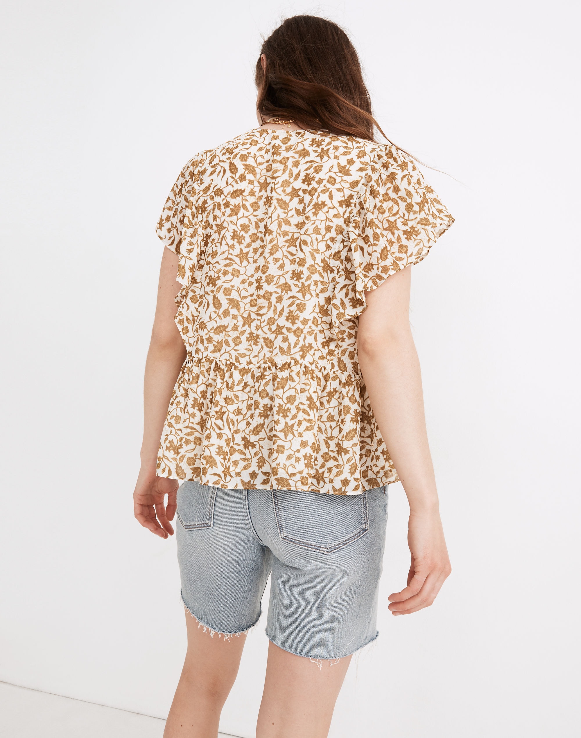 Crinkle Georgette Flutter-Sleeve Peplum Top Batik Vine | Madewell