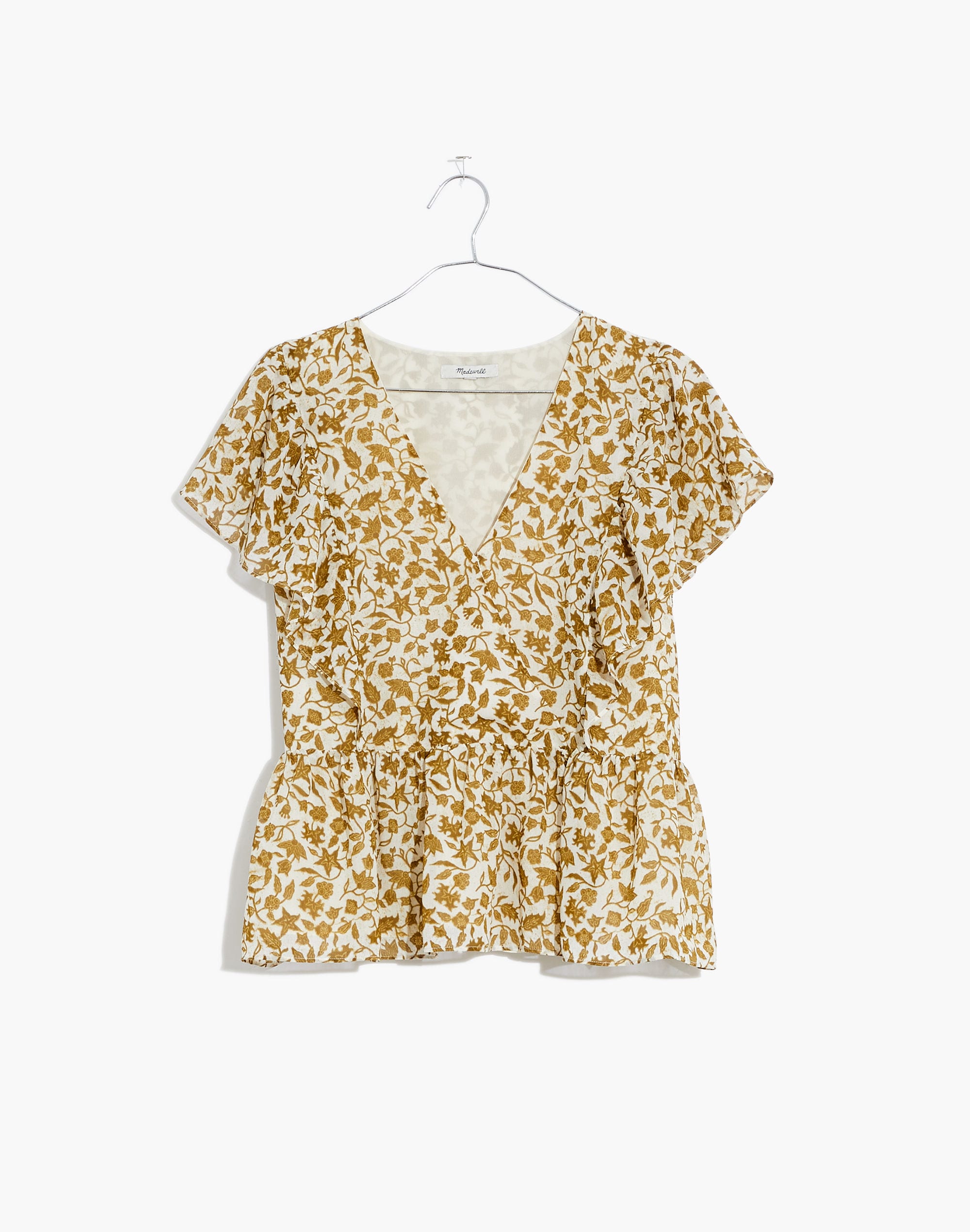 Crinkle Georgette Flutter-Sleeve Peplum Top Batik Vine | Madewell