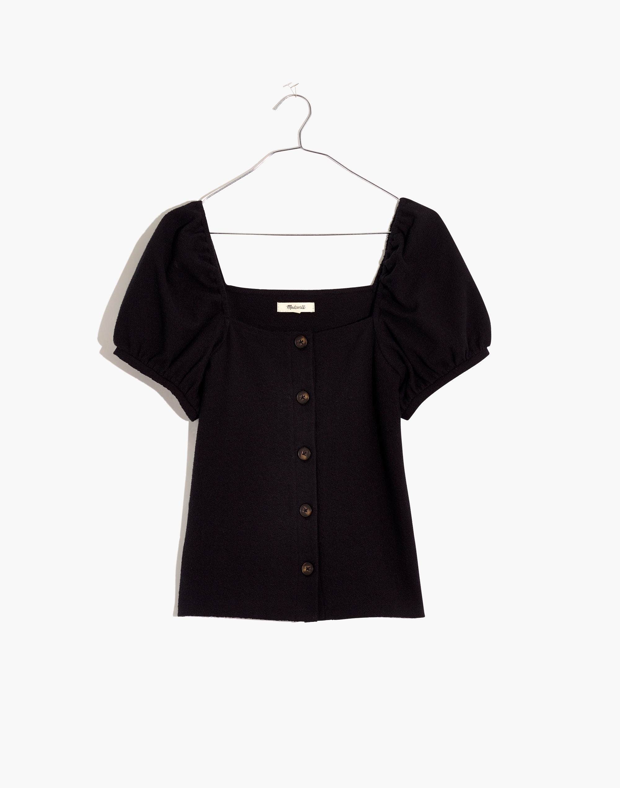Jacquard Square-Neck Puff-Sleeve Top