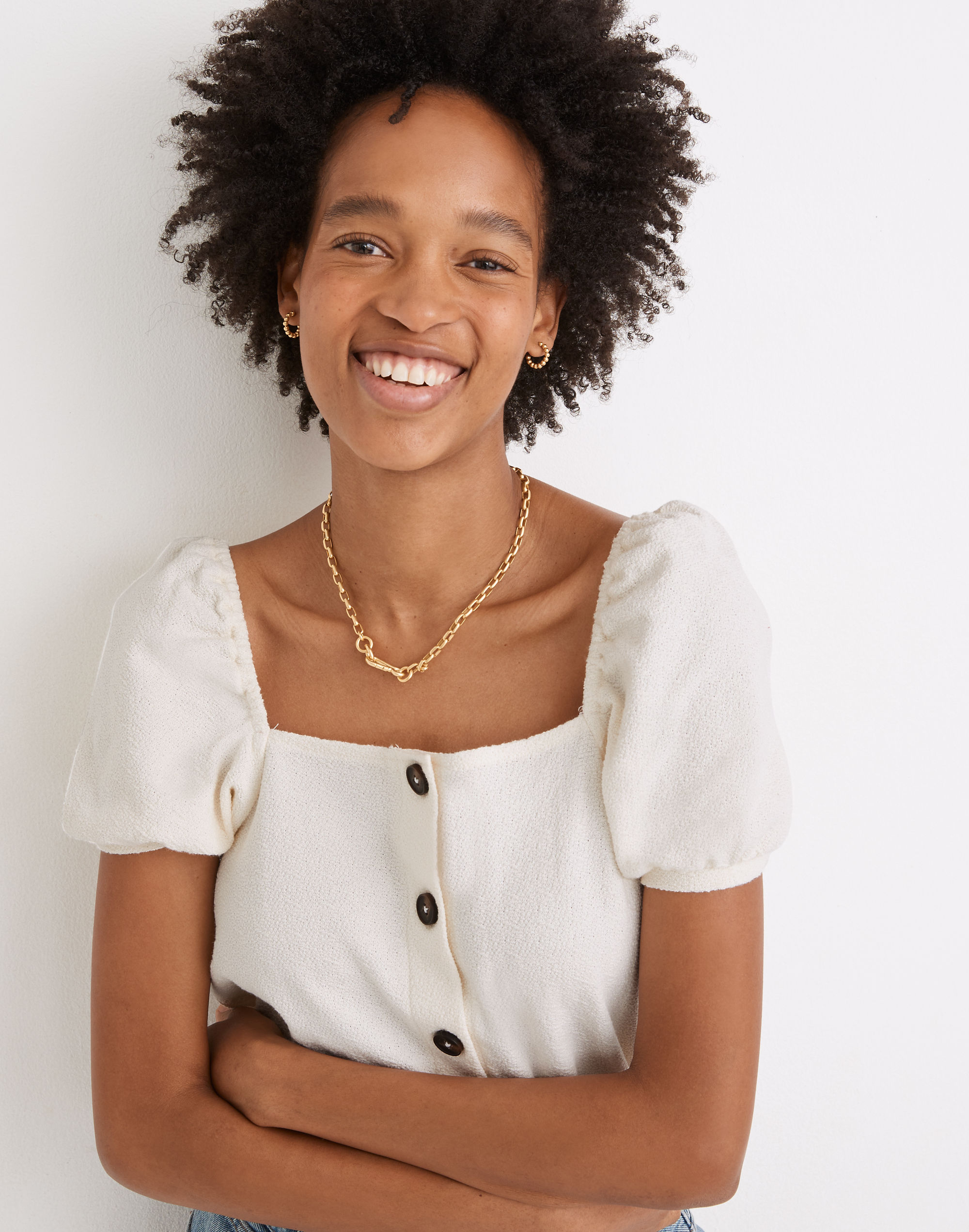 Jacquard Square-Neck Puff-Sleeve Top | Madewell