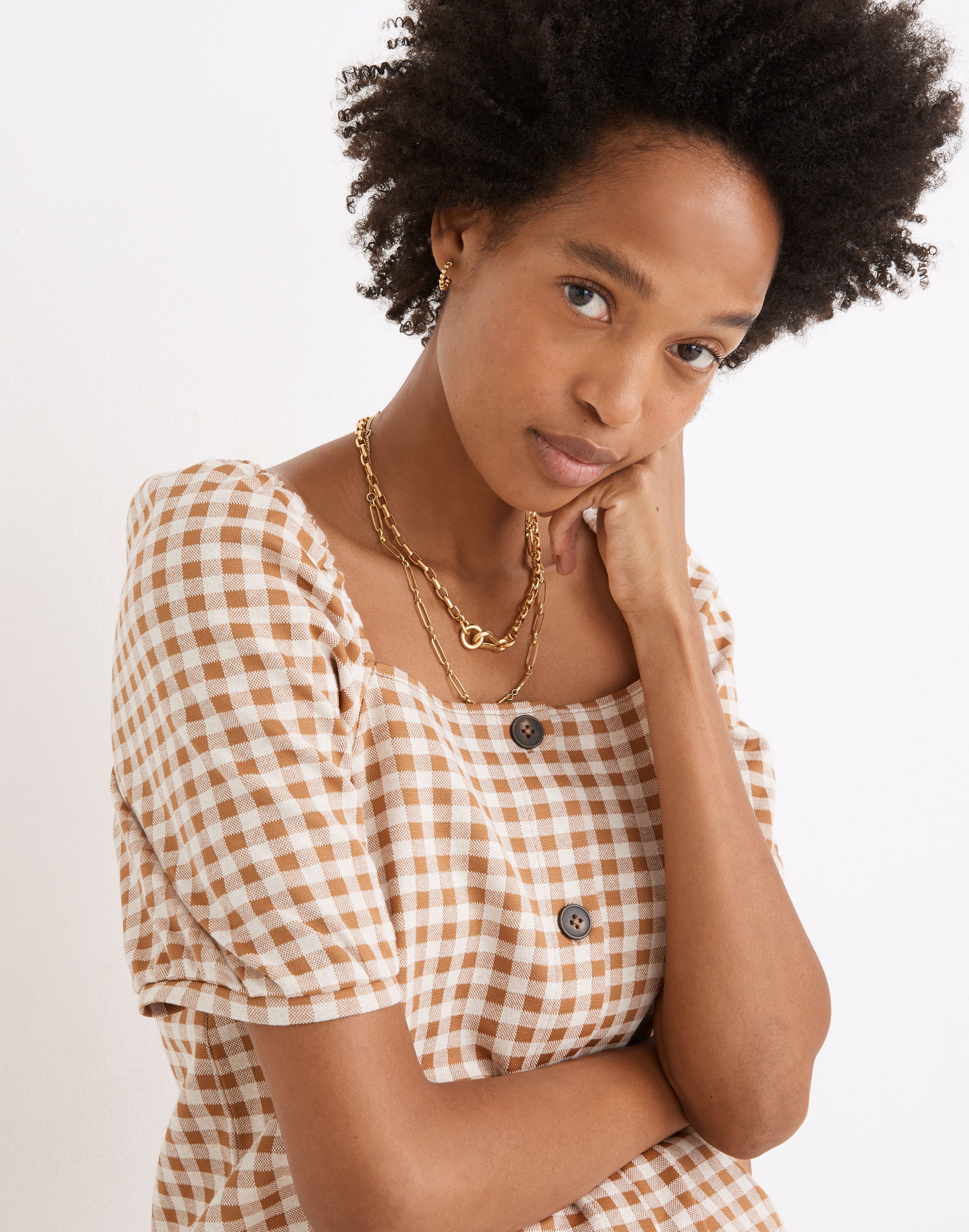 Gingham Jacquard Square-Neck Puff-Sleeve Top | Madewell