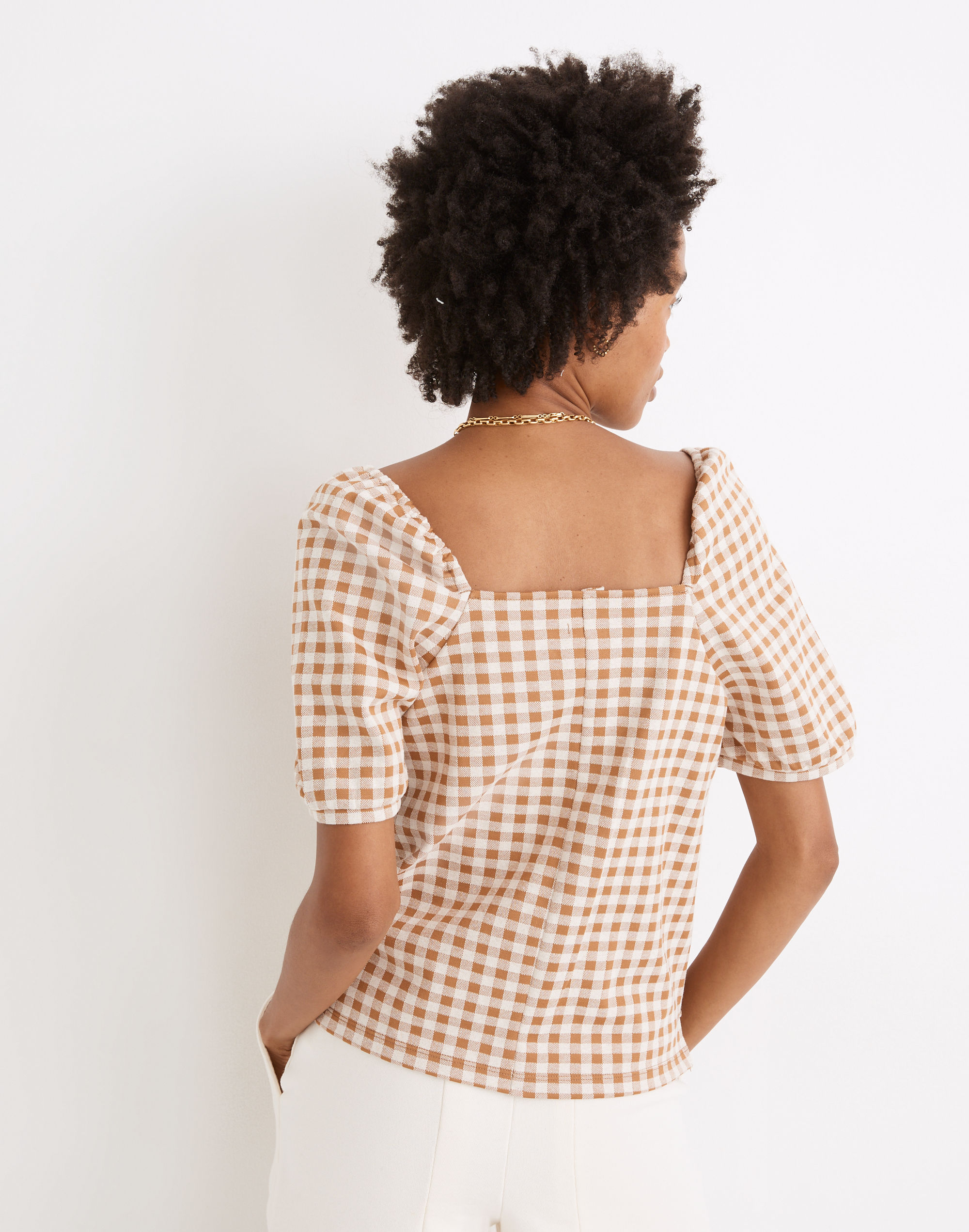 Gingham Jacquard Square-Neck Puff-Sleeve Top | Madewell