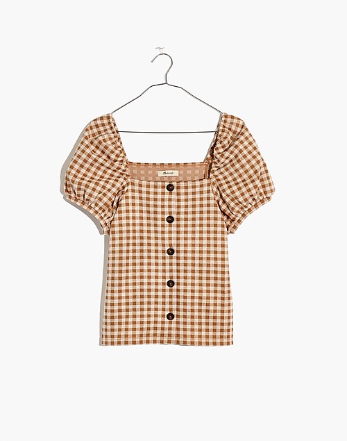 It's Easy Gingham Square Neck Top