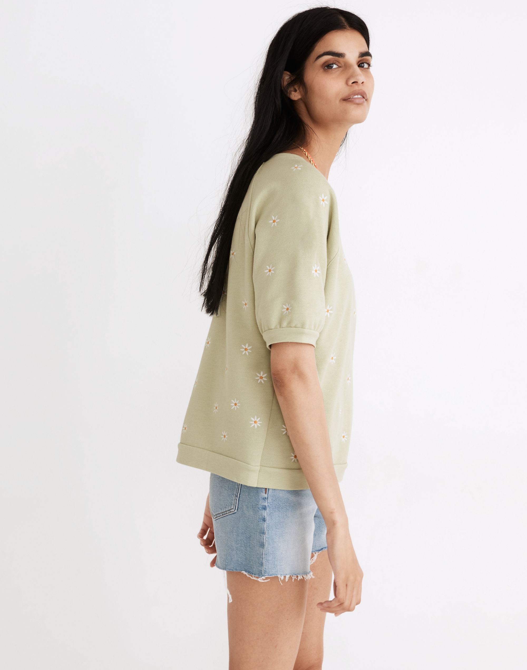 Daisy Embroidered Short-Sleeve Sweatshirt | Madewell