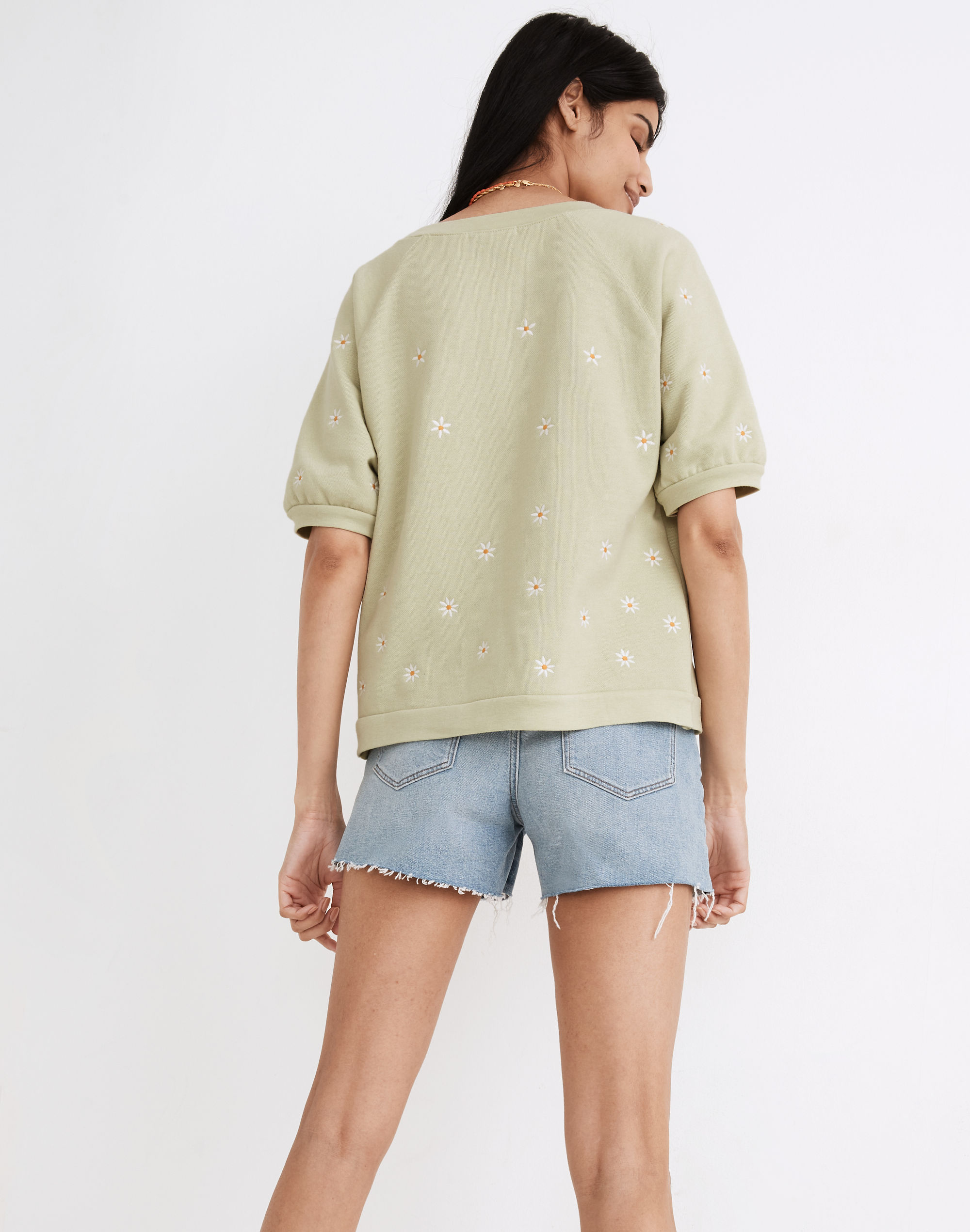 Daisy Embroidered Short-Sleeve Sweatshirt | Madewell