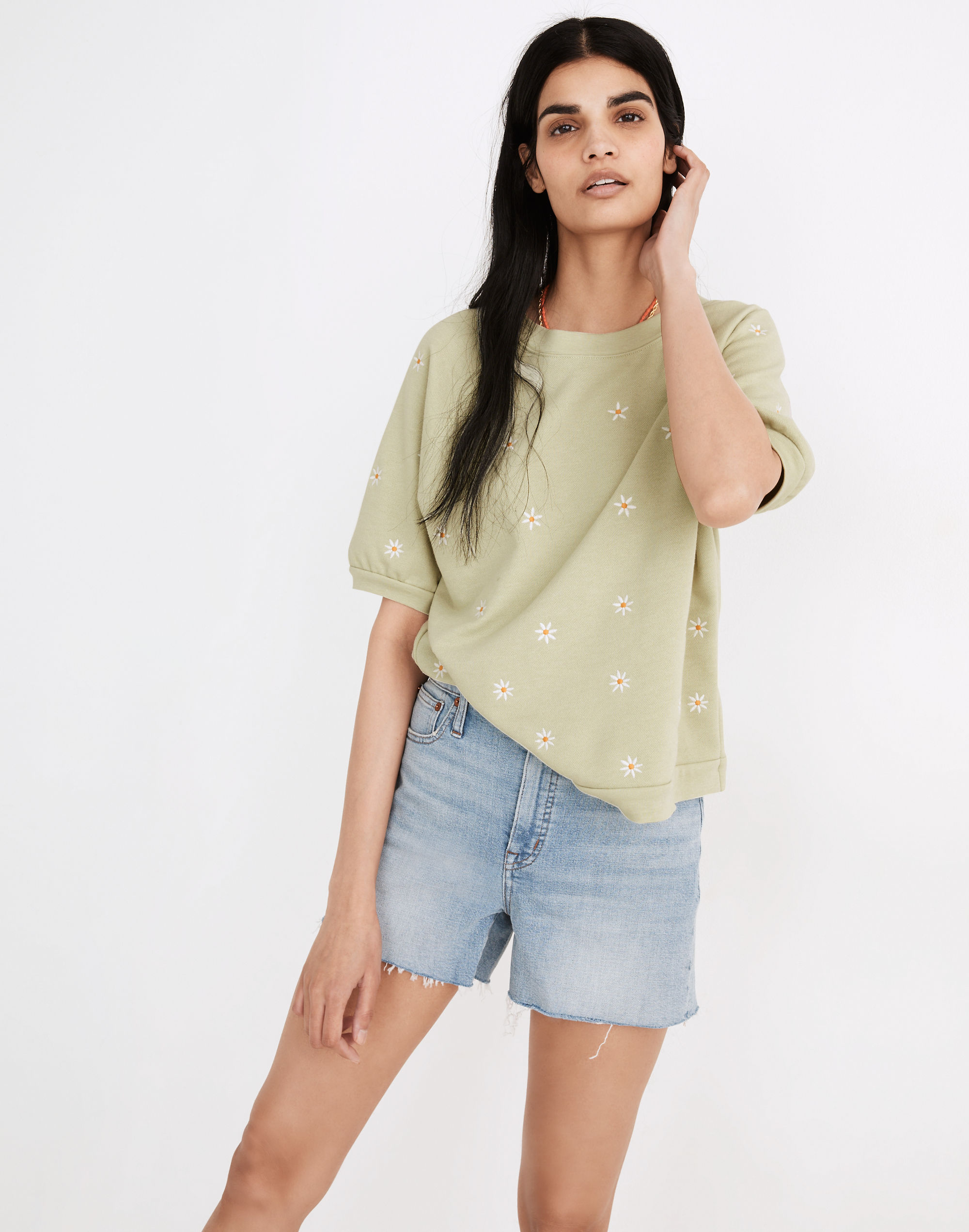 Daisy Embroidered Short-Sleeve Sweatshirt | Madewell