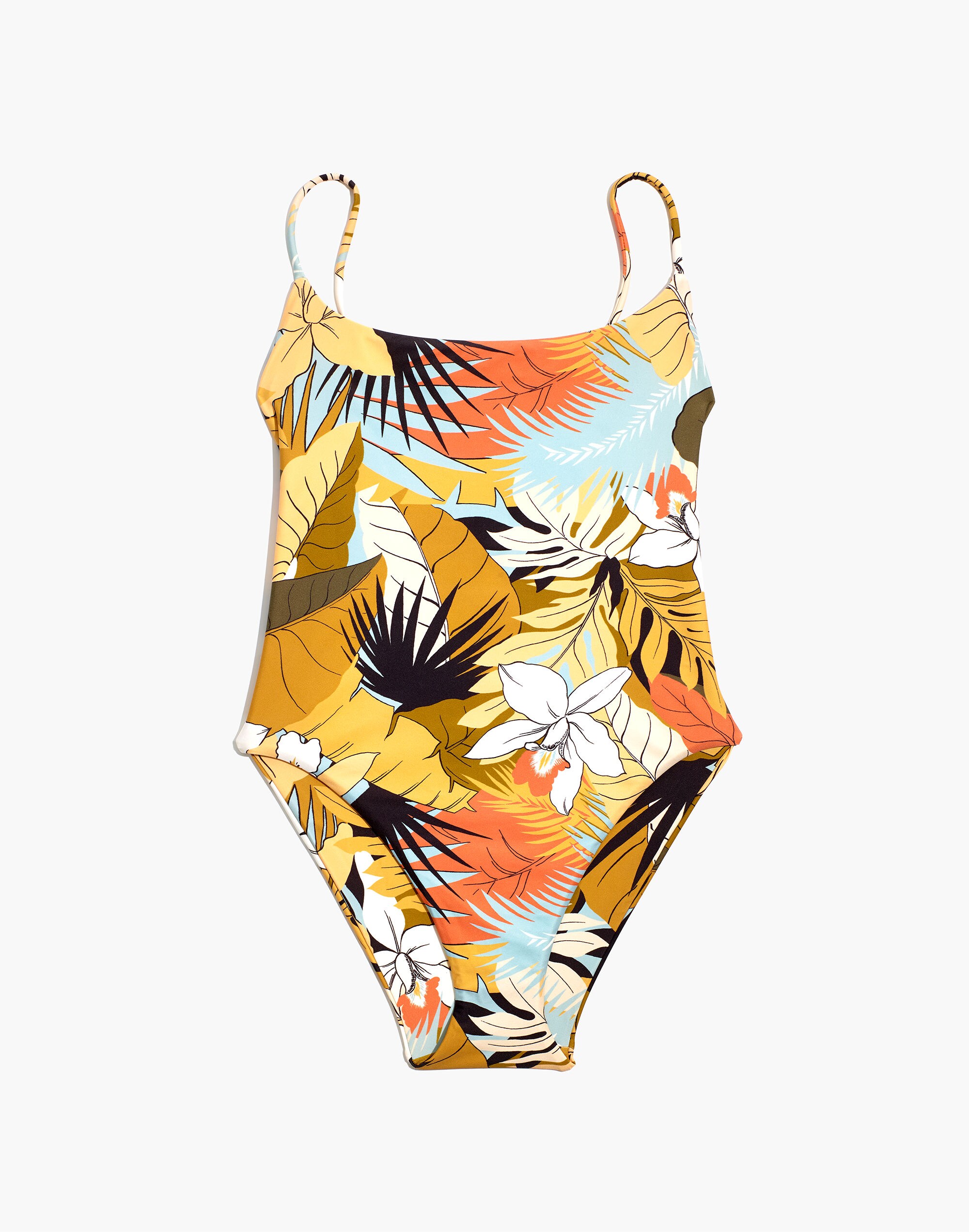 Madewell Second Wave Spaghetti-Strap One-Piece Swimsuit Tropical Vacation |