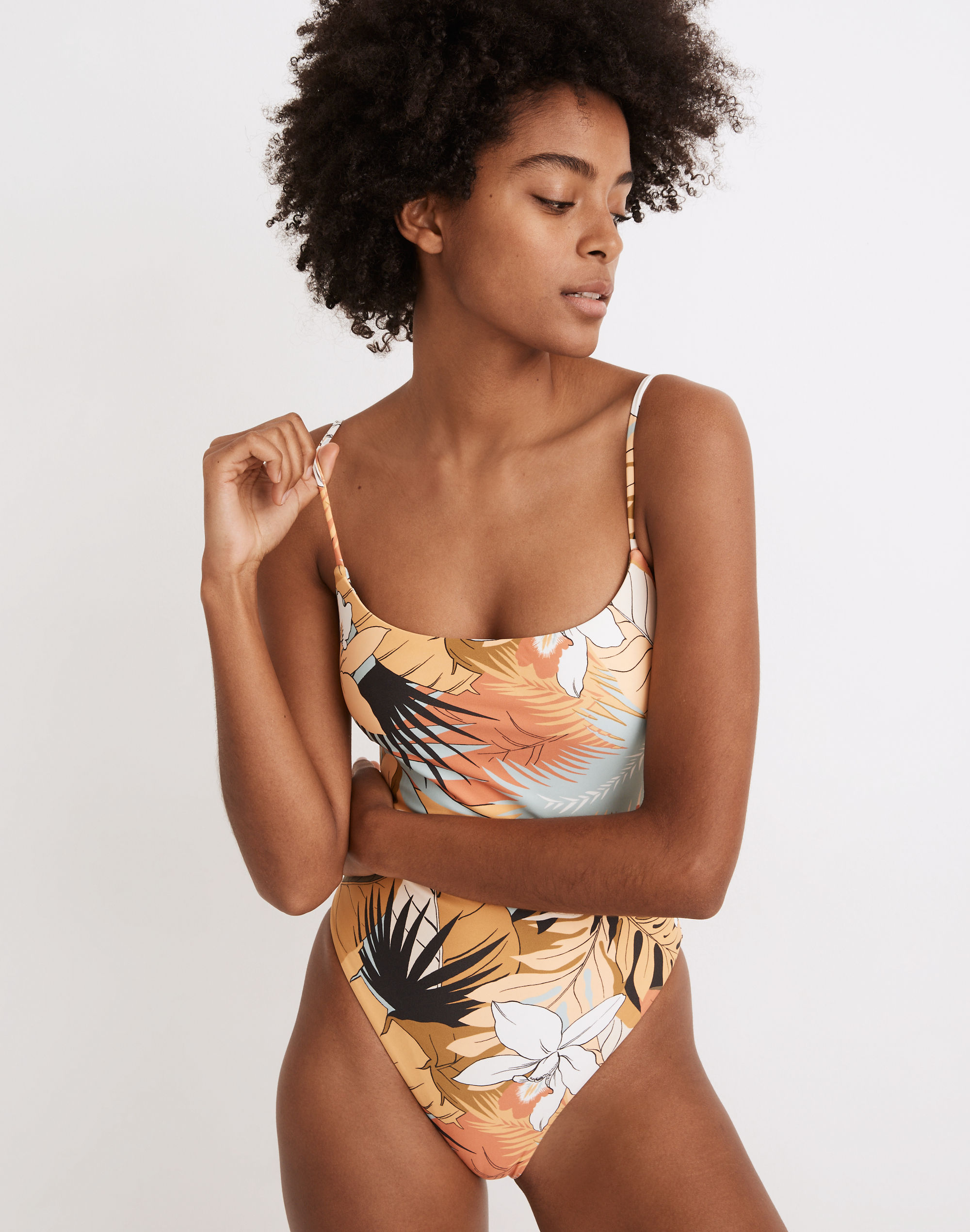 Madewell Second Wave Spaghetti-Strap One-Piece Swimsuit Tropical Vacation |