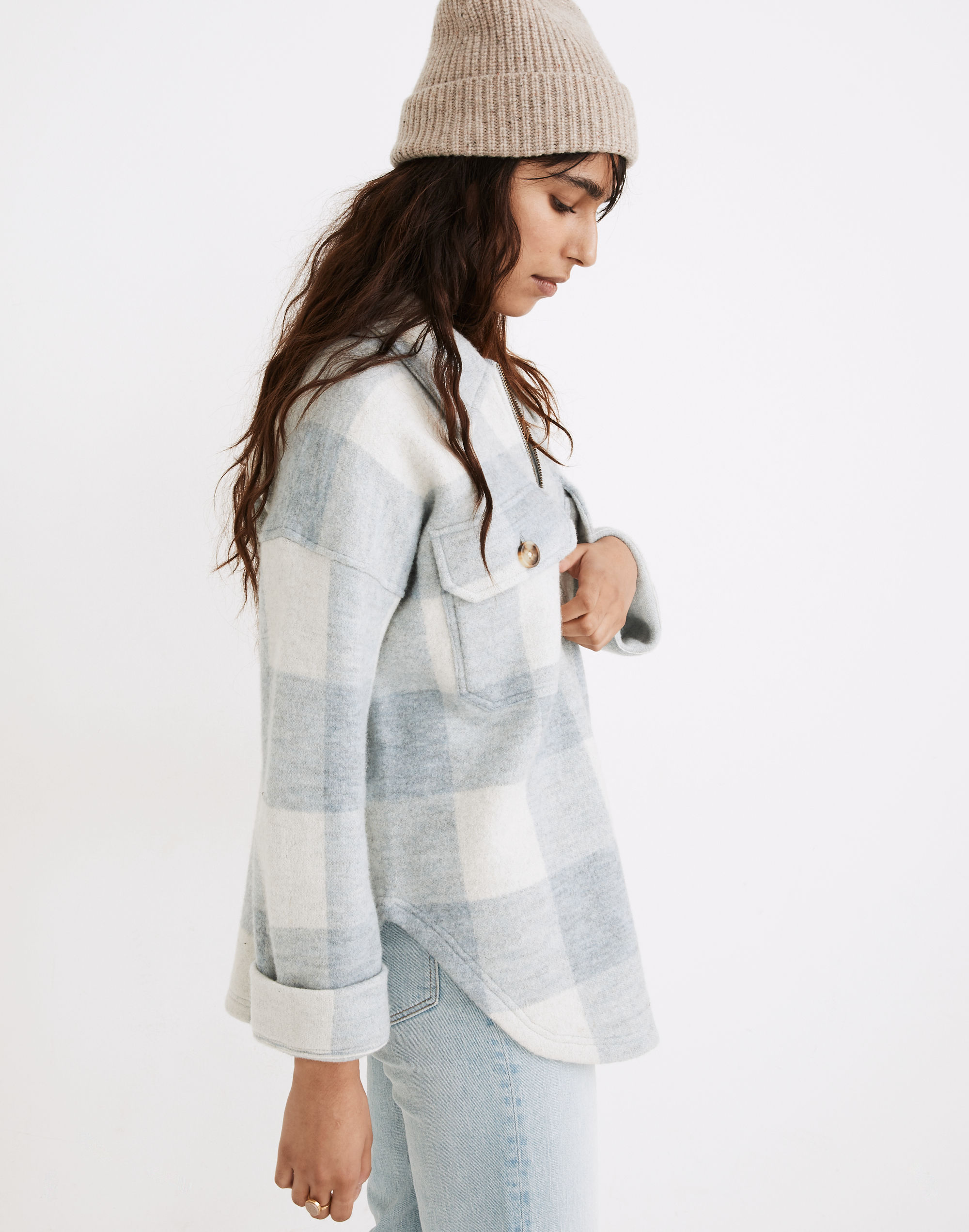 Boiled Wool Half-Zip Popover Sweater in Buffalo Check | Madewell