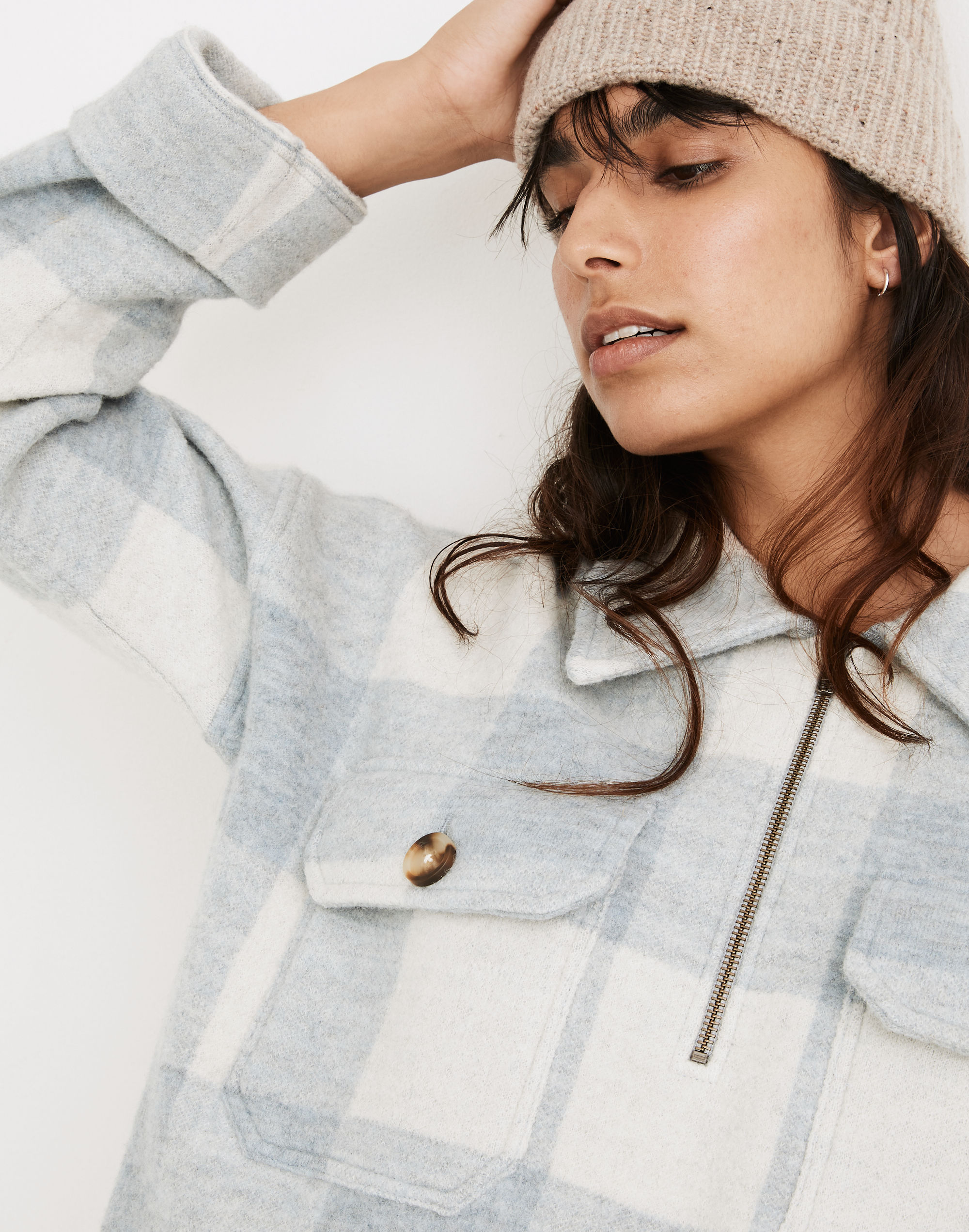 Boiled Wool Half-Zip Popover Sweater Buffalo Check | Madewell