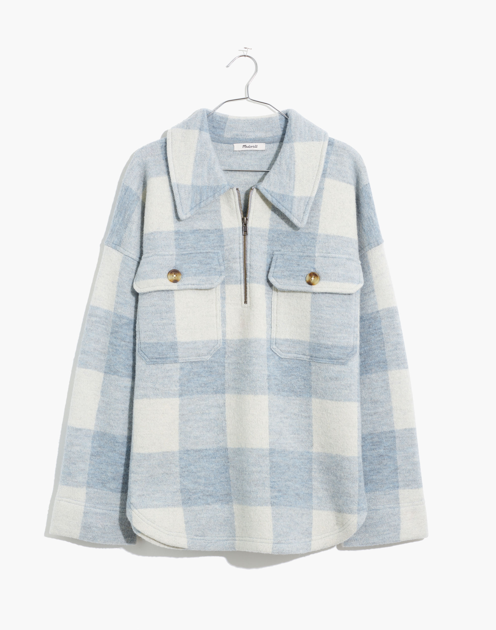 Boiled Wool Half-Zip Popover Sweater Buffalo Check | Madewell