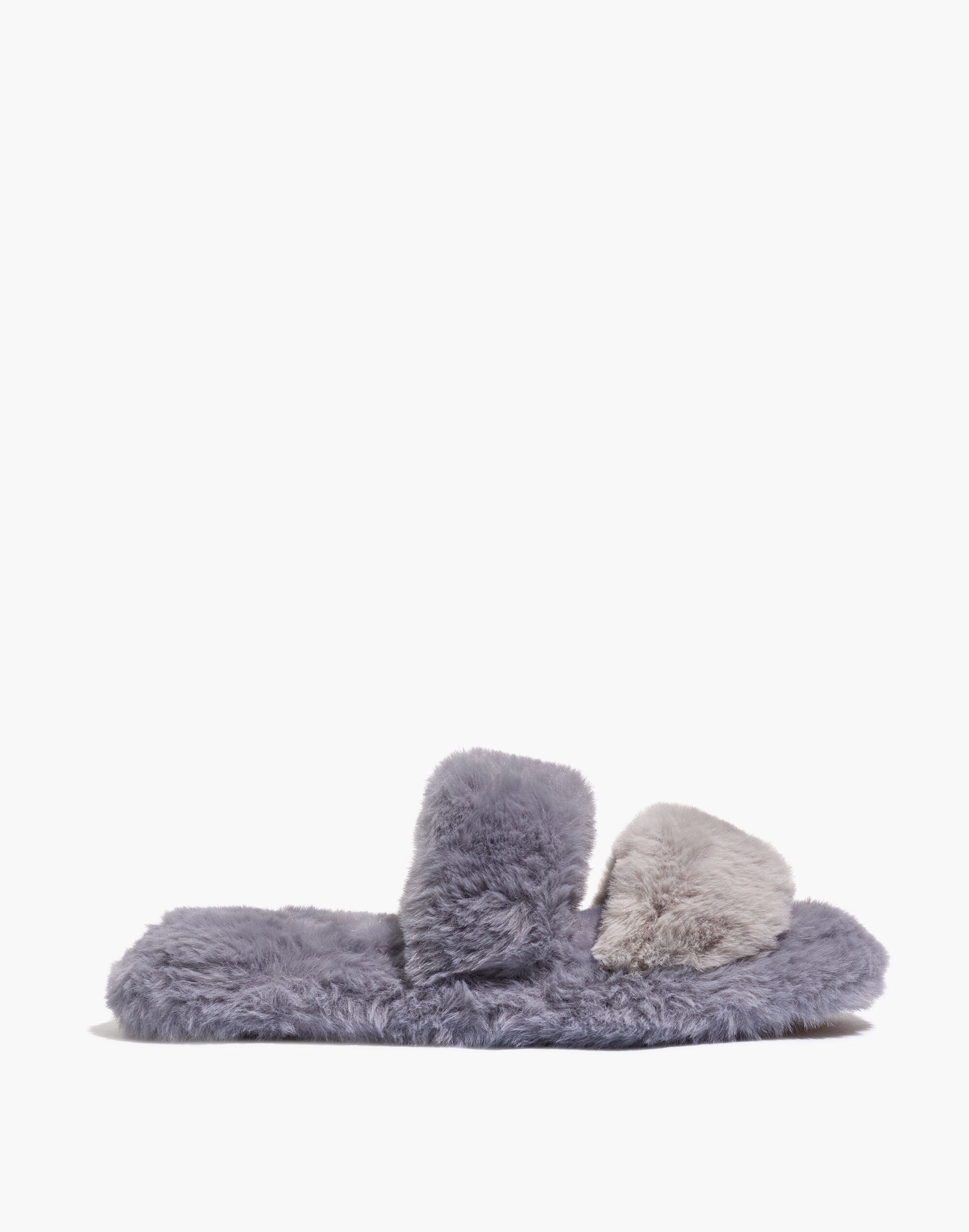 Two-Strap Scuff Slippers in Recycled Faux Fur