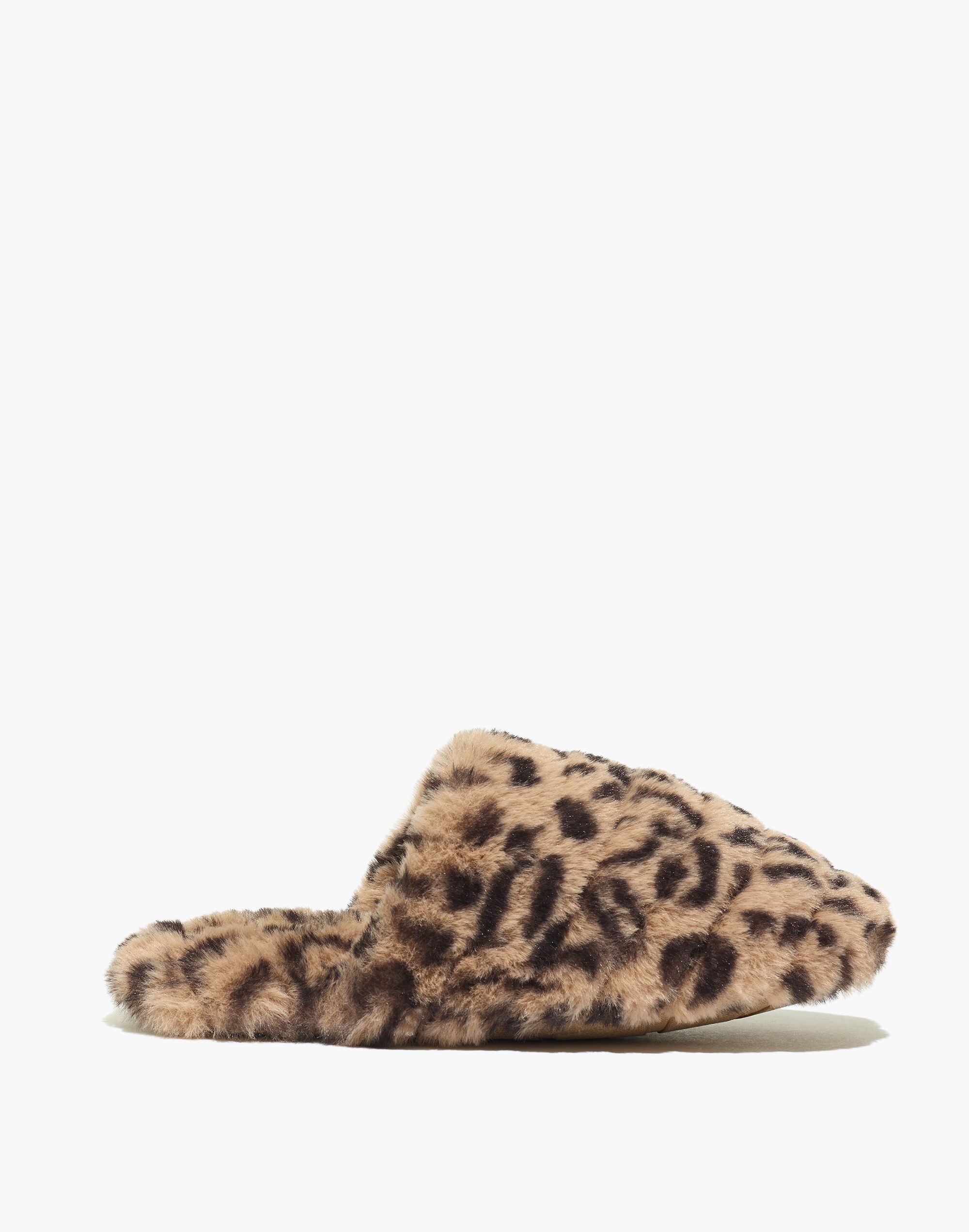 Quilted Scuff Slippers in Leopard Recycled Faux Fur