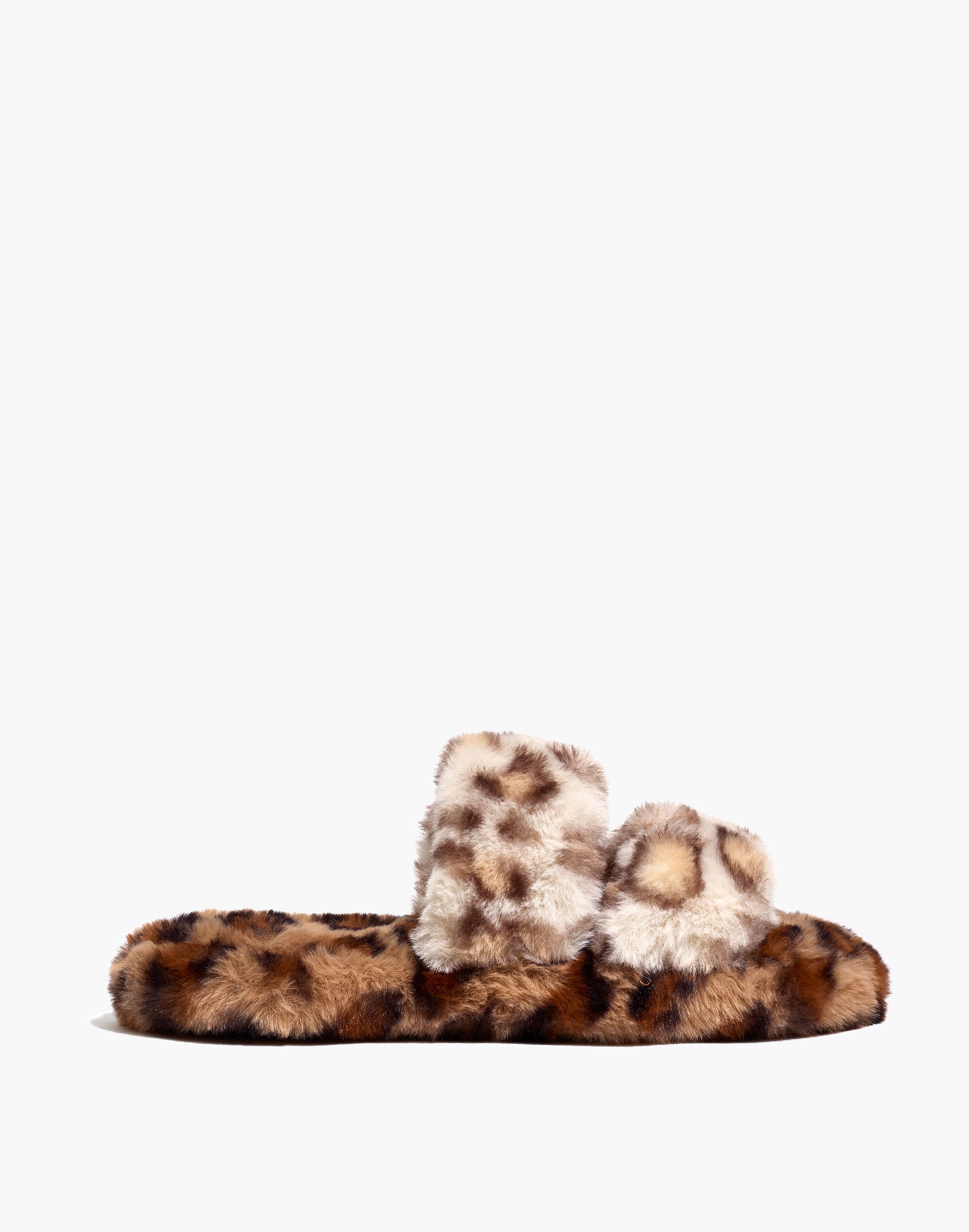 Two-Strap Scuff Slippers in Leopard Recycled Faux Fur