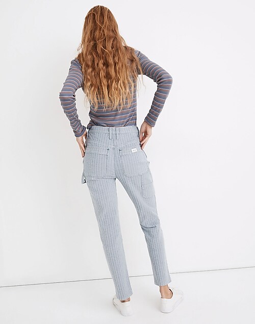High Waist Tailored Pants - Grey/Herringbone pattern - Ladies