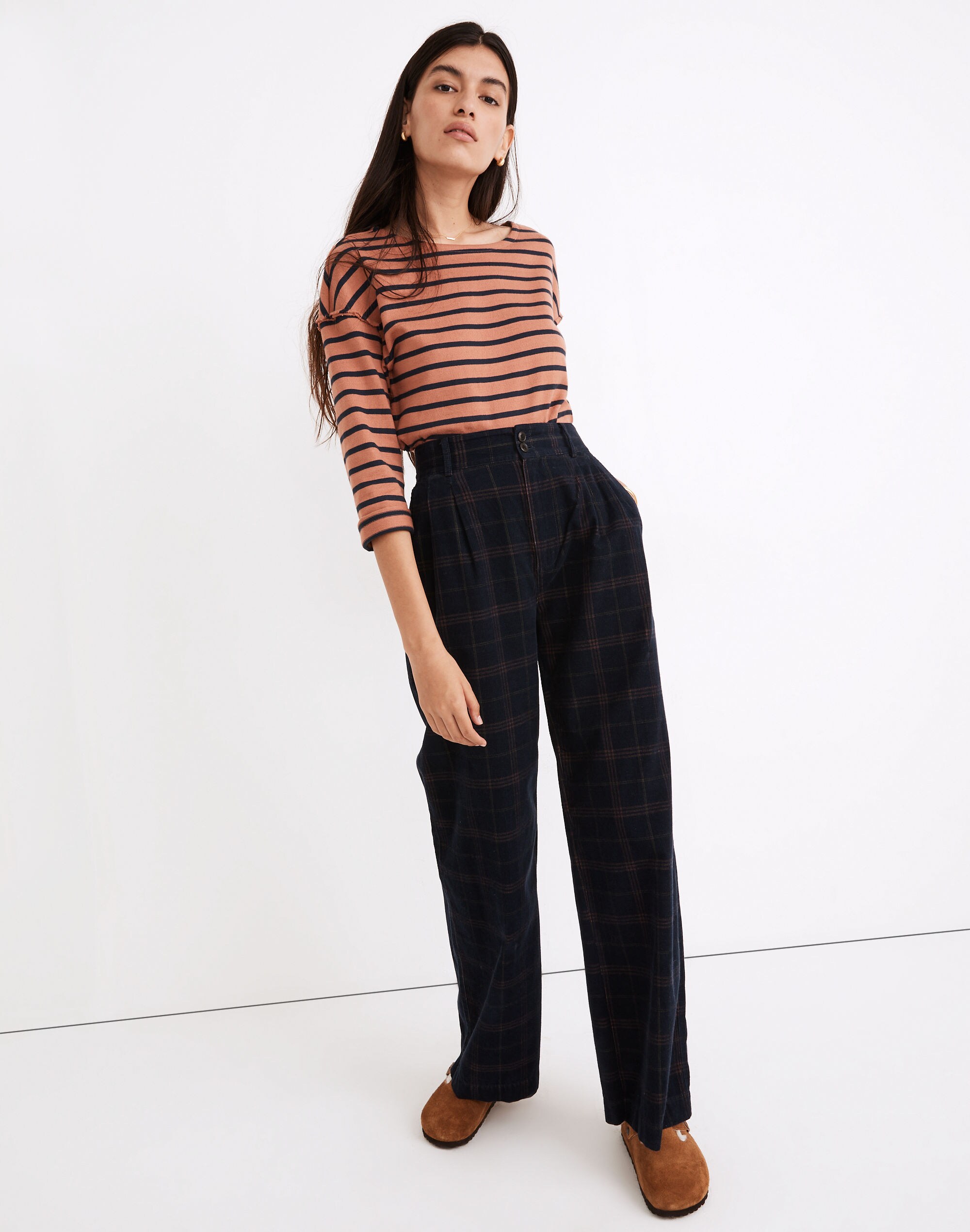 Madewell plaid pleated cheap wide leg pants