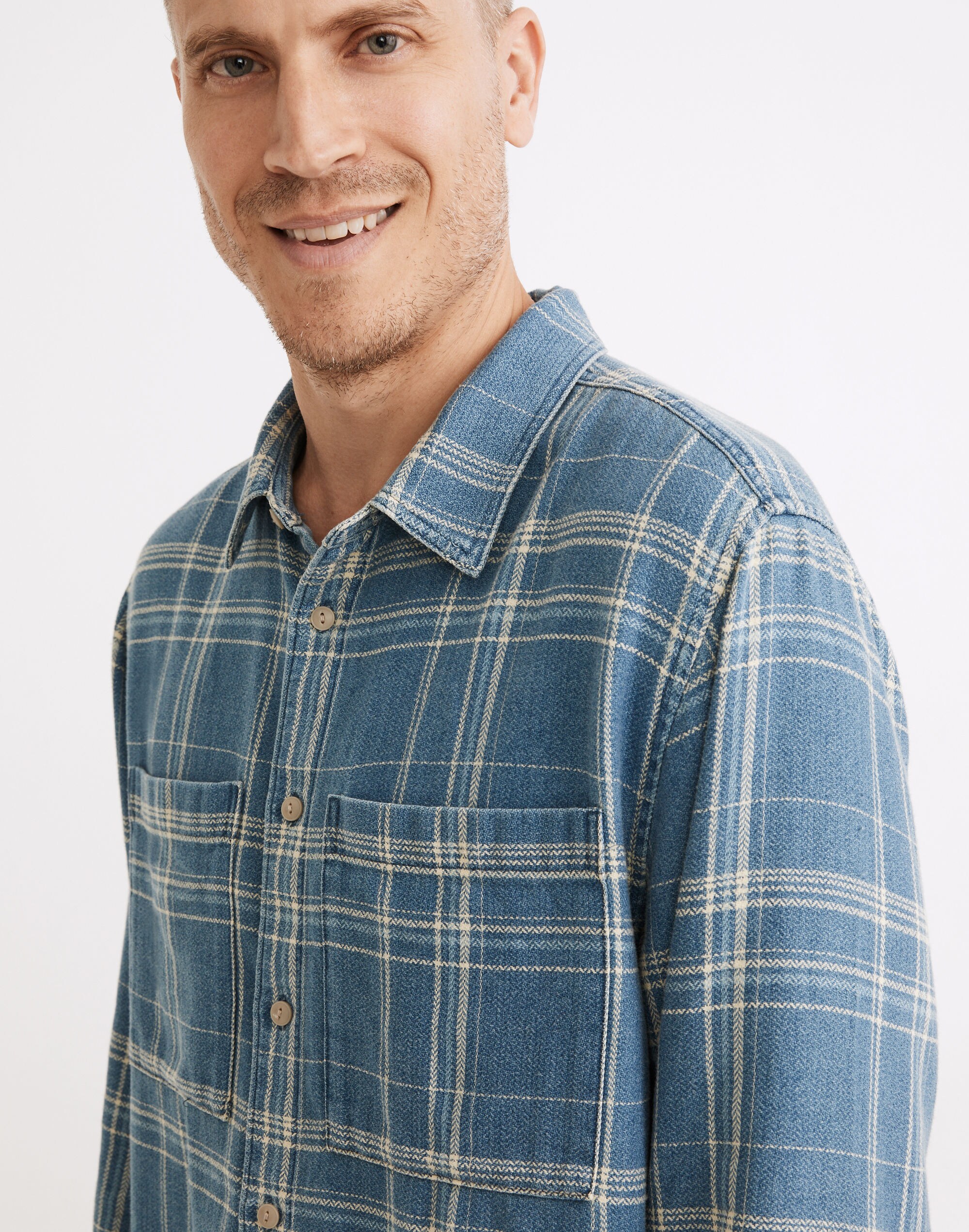 Easy Long-Sleeve Shirt in Indigo Plaid