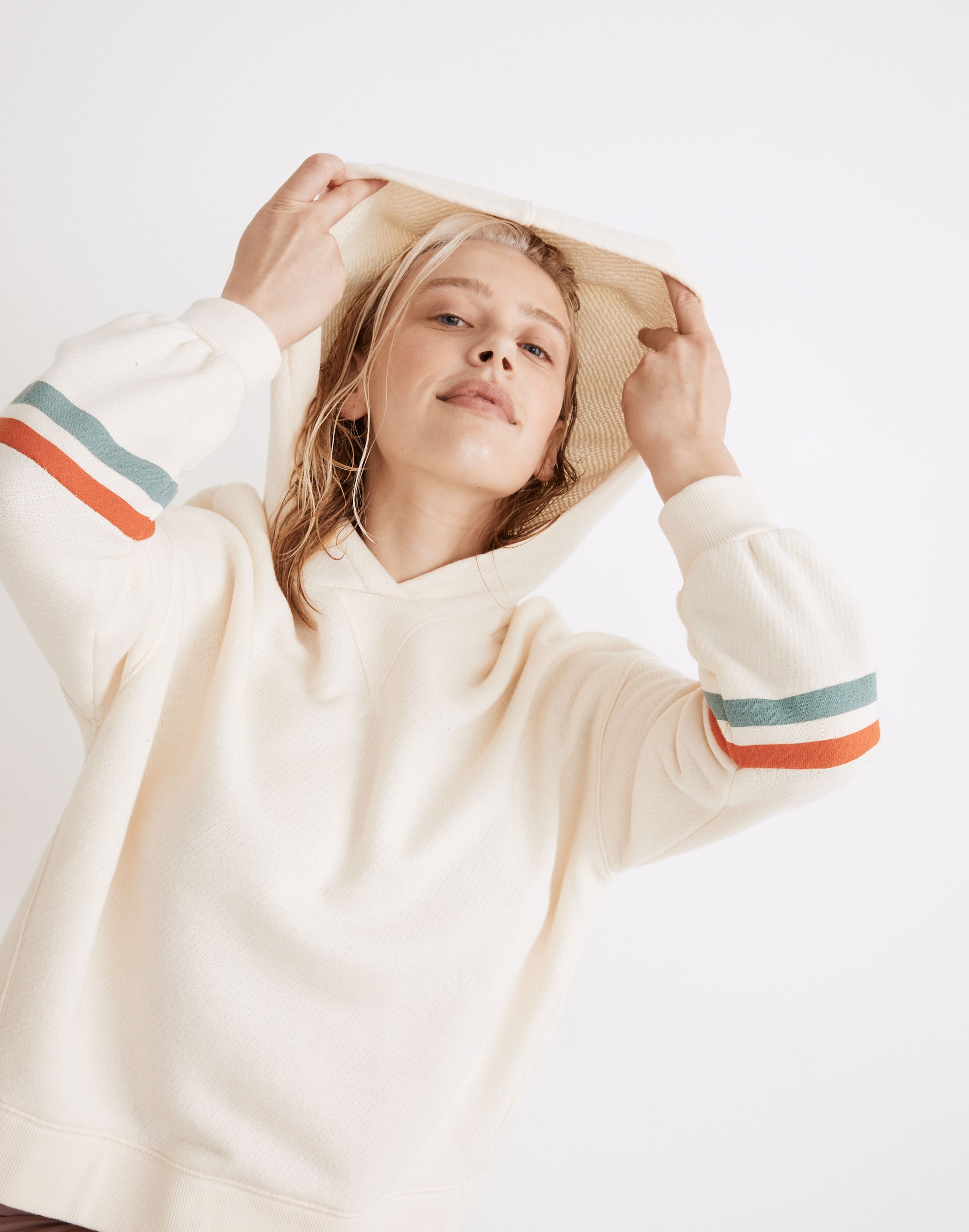 MWL Airyterry Hoodie Sweatshirt: Stripe-Sleeve Edition | Madewell