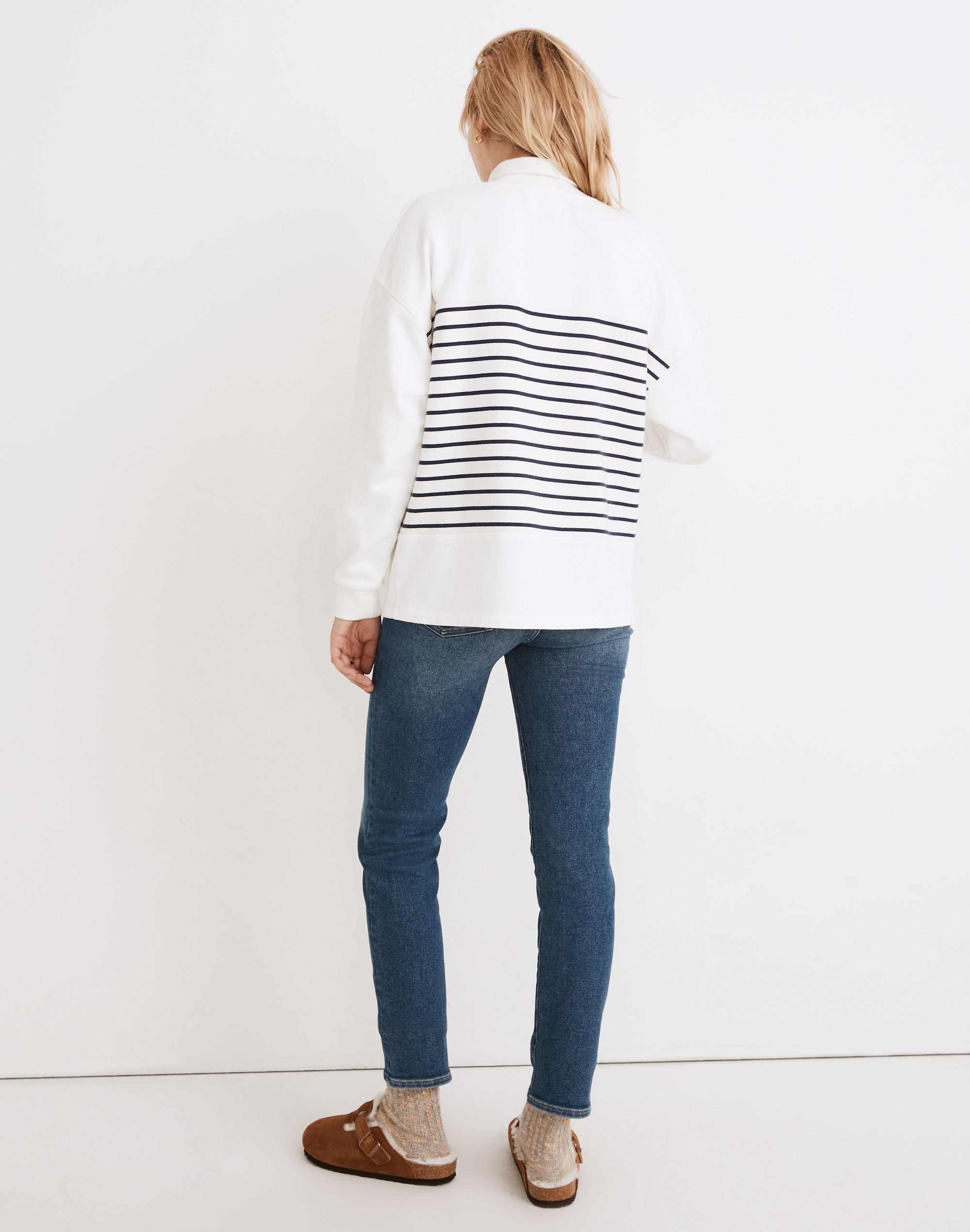 (Re)sourced Cotton Mockneck Pocket Sweatshirt in Nautical Stripe | Madewell