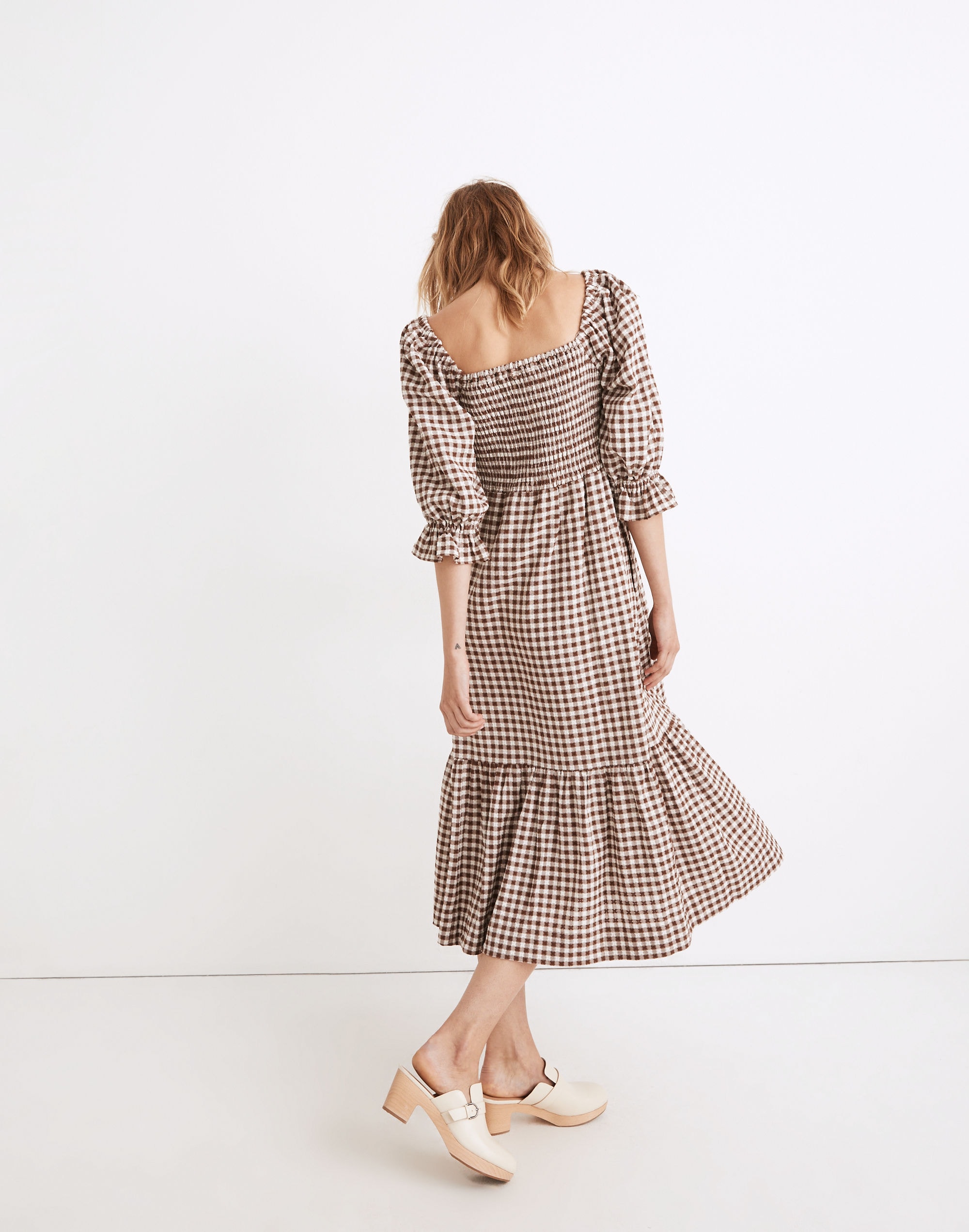 Lucie Elbow-Sleeve Smocked Midi Dress Gingham | Madewell