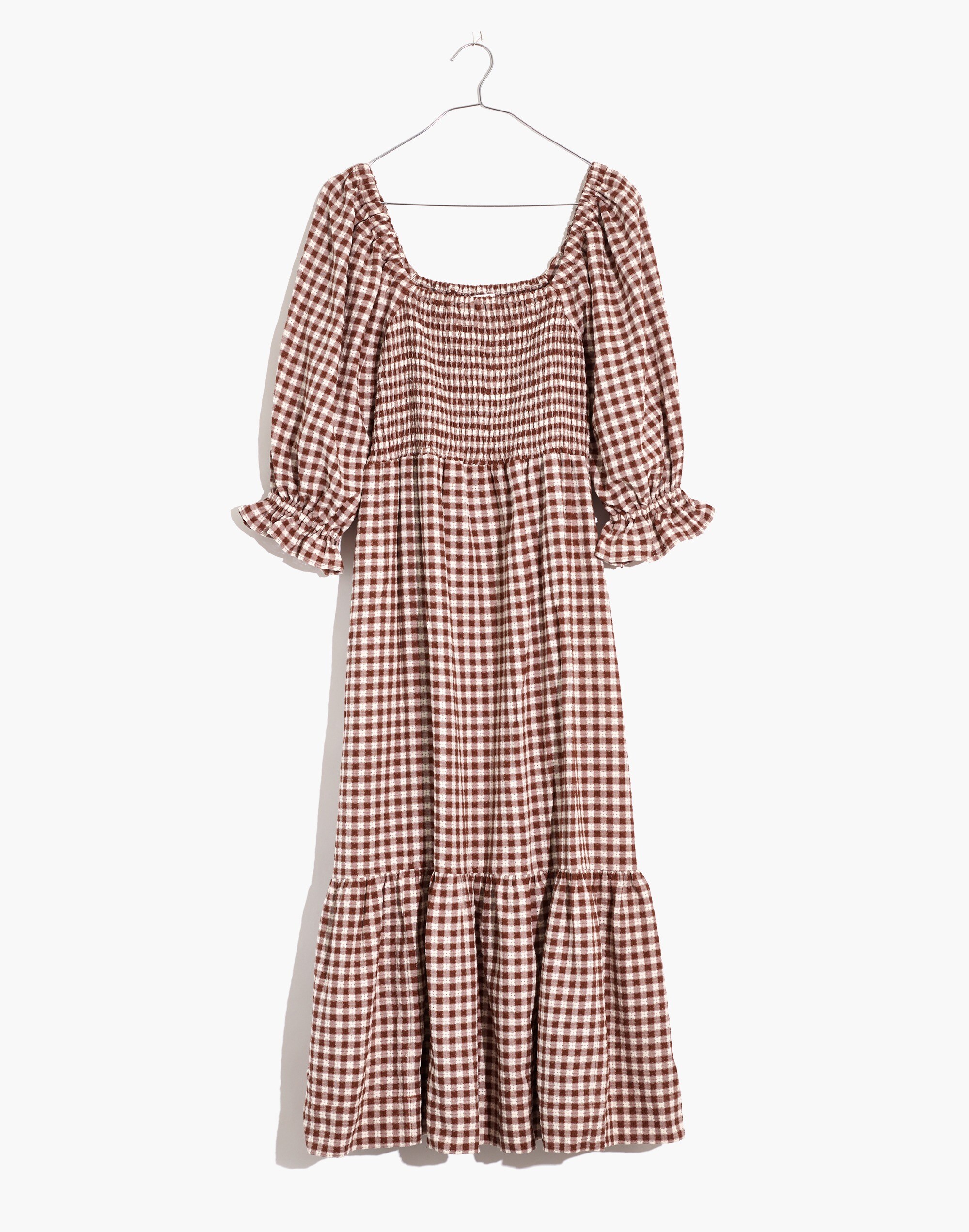 Lucie Elbow-Sleeve Smocked Midi Dress Gingham | Madewell