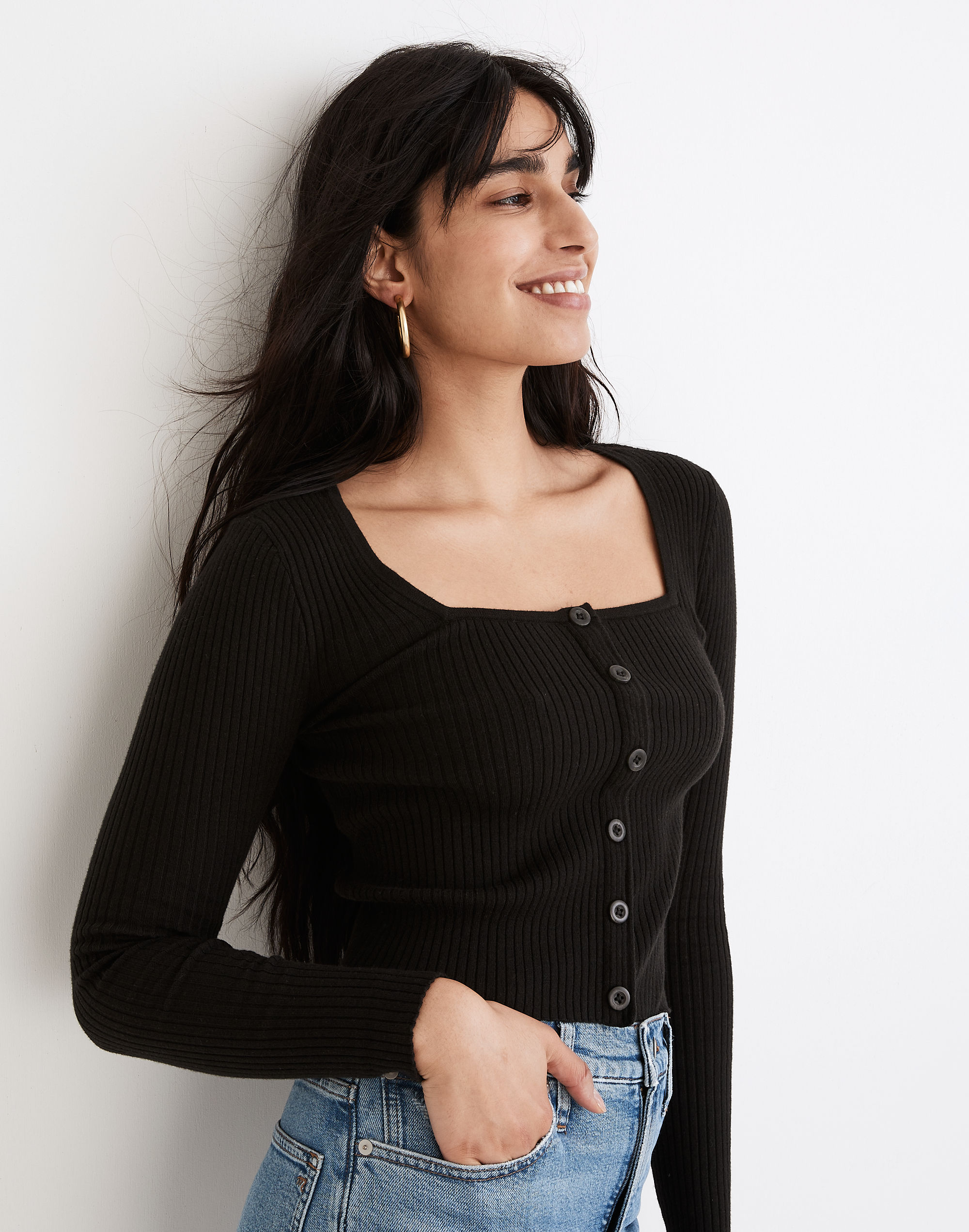 Rosseau Square-Neck Crop Cardigan Top | Madewell