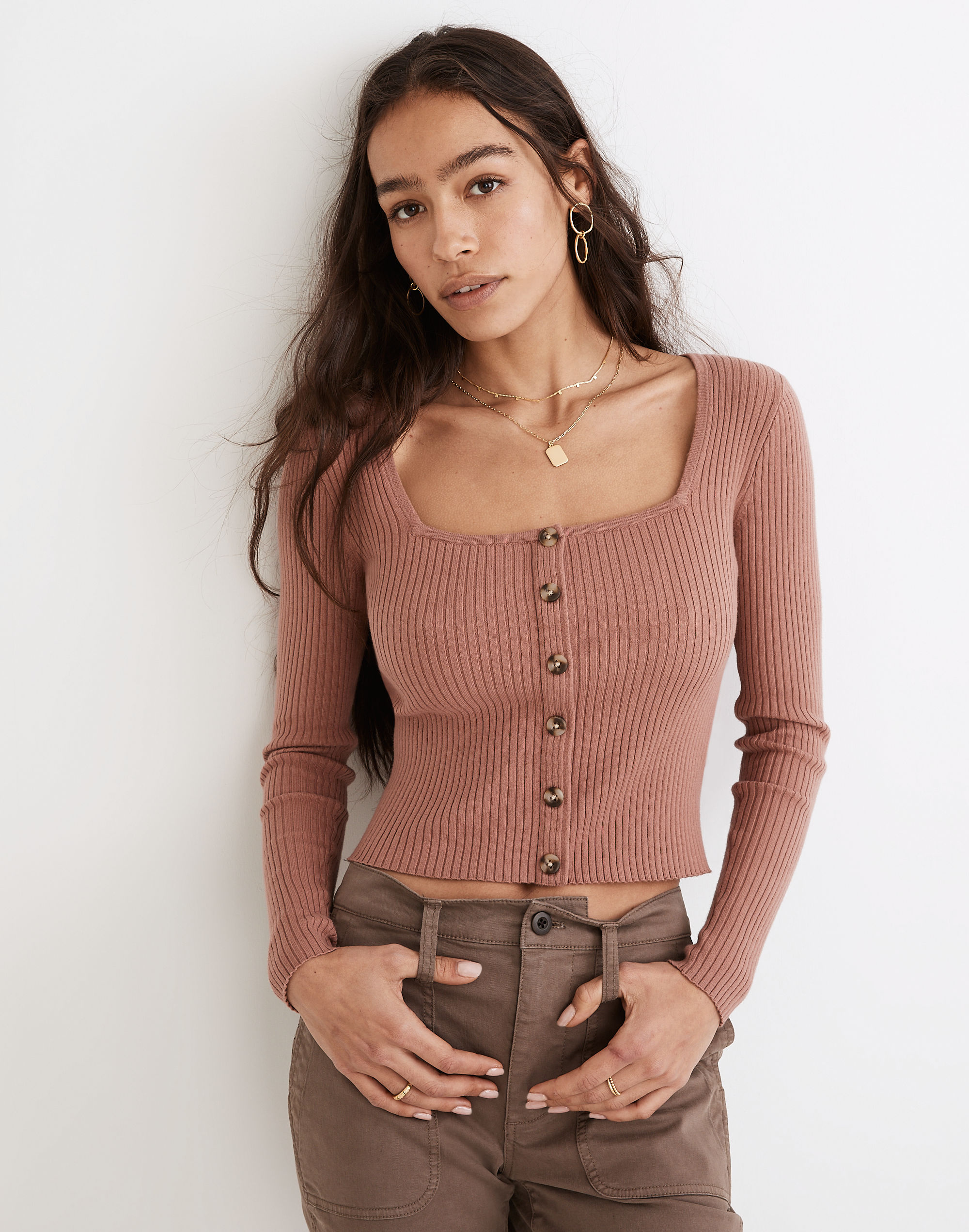 Rosseau Square-Neck Crop Cardigan Top | Madewell