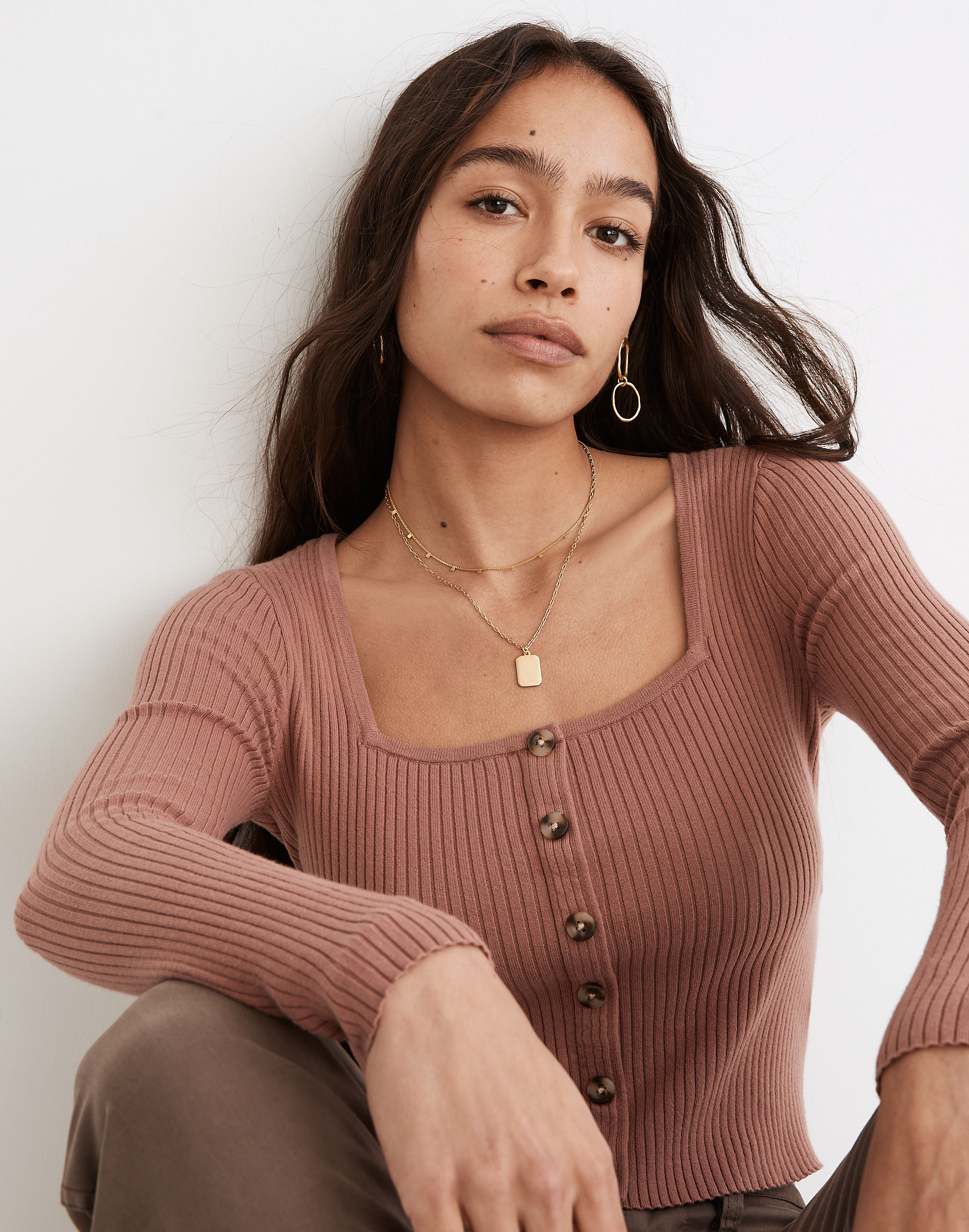 Rosseau Square-Neck Crop Cardigan Top | Madewell