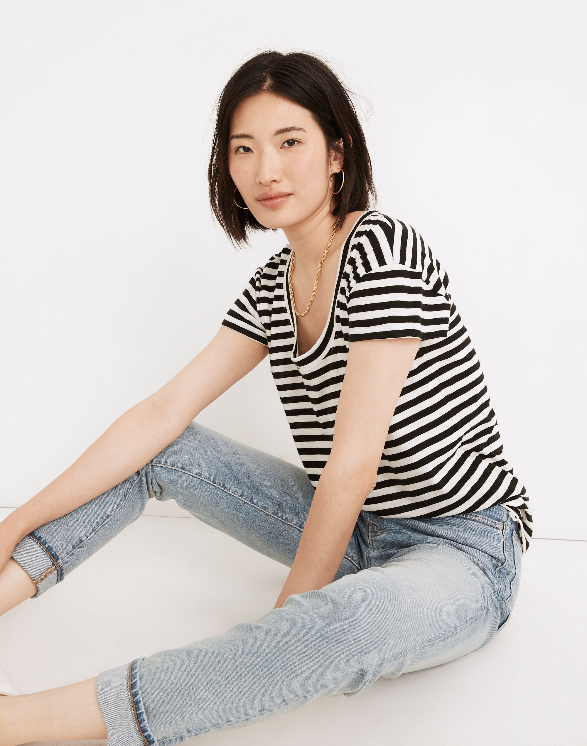 Whisper Cotton Scoopneck Tee in Pinson Stripe | Madewell