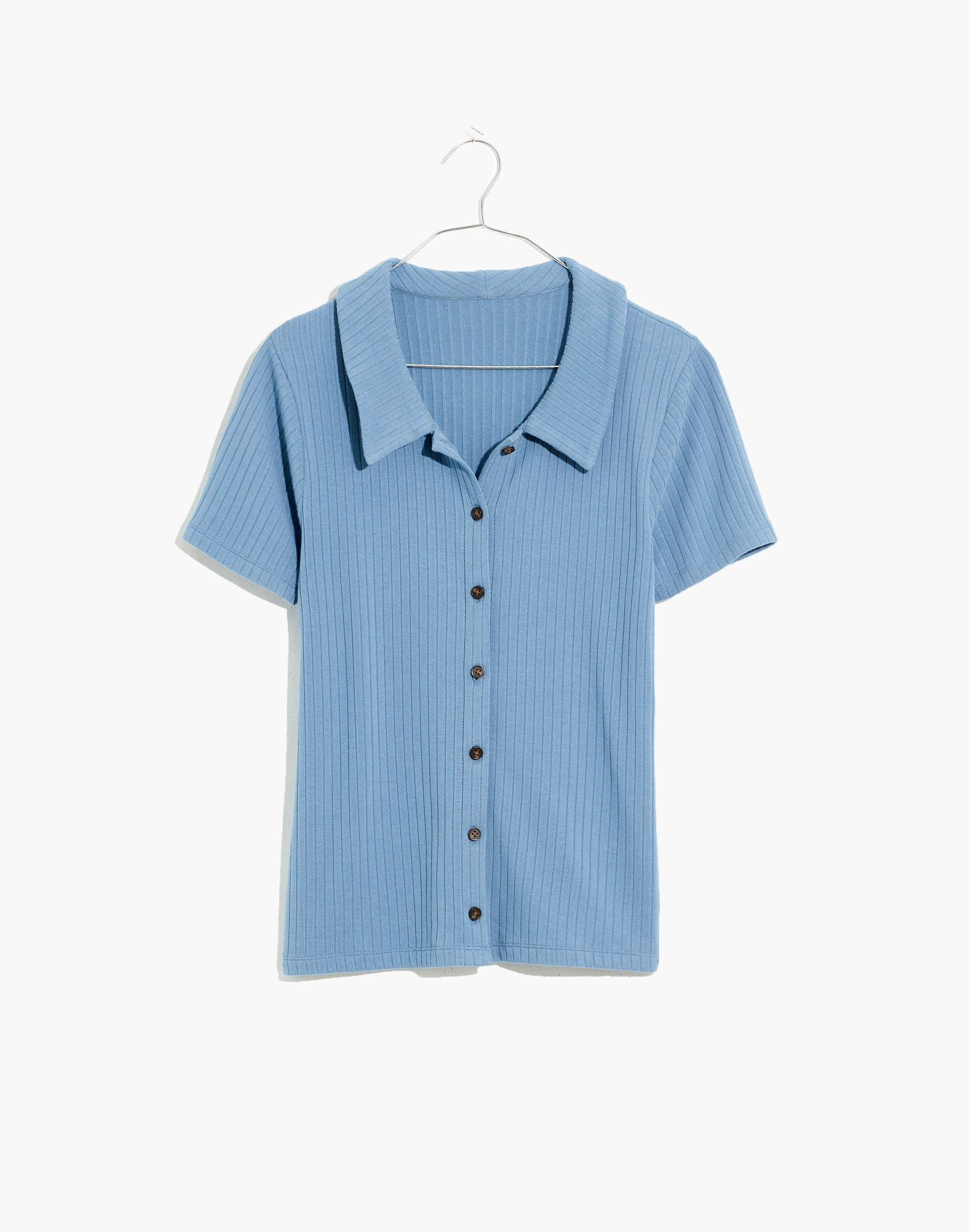 Ribbed polo shirt with short sleeves, navy blue, La Redoute