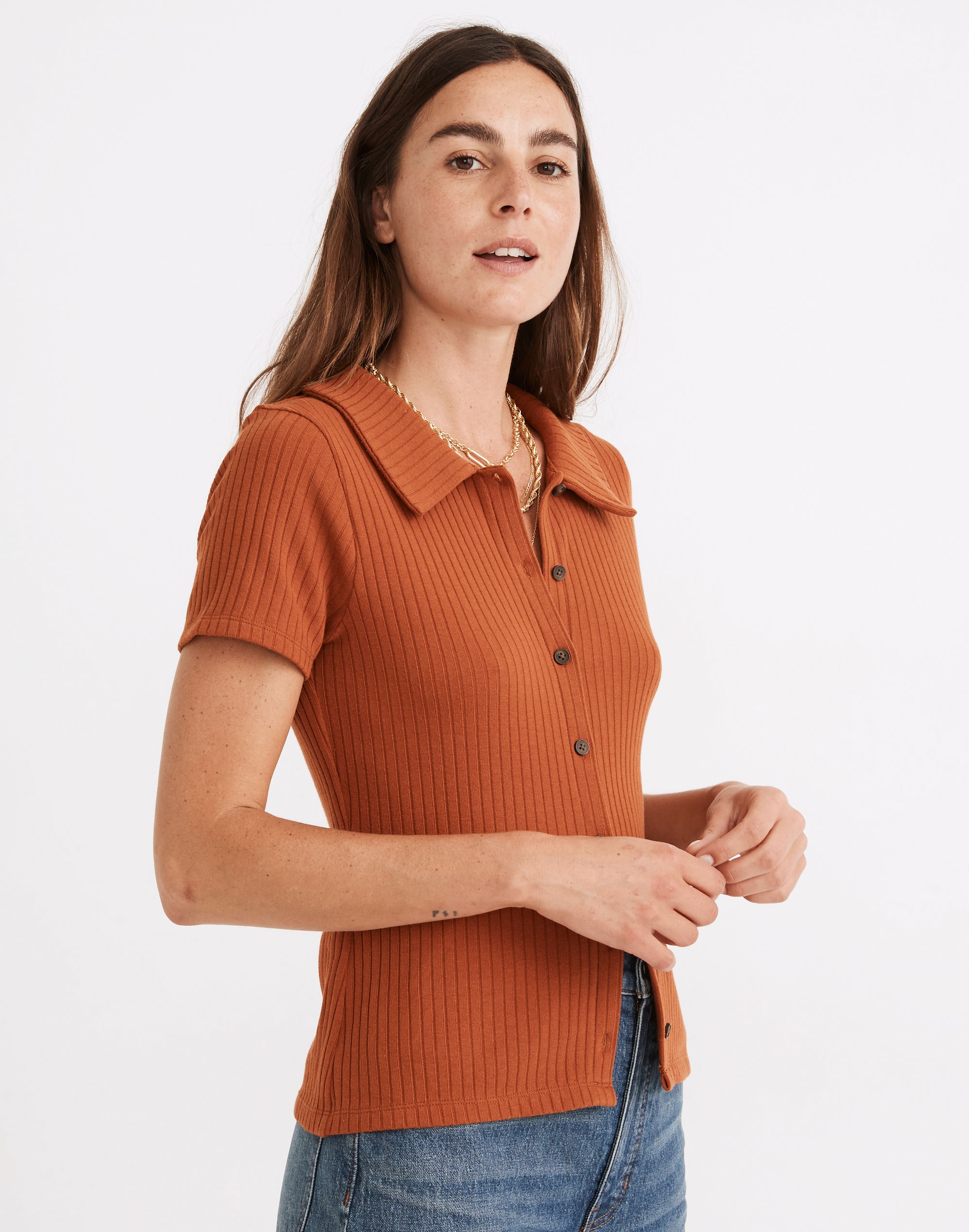 Ribbed Polo Button-Front Tee | Madewell