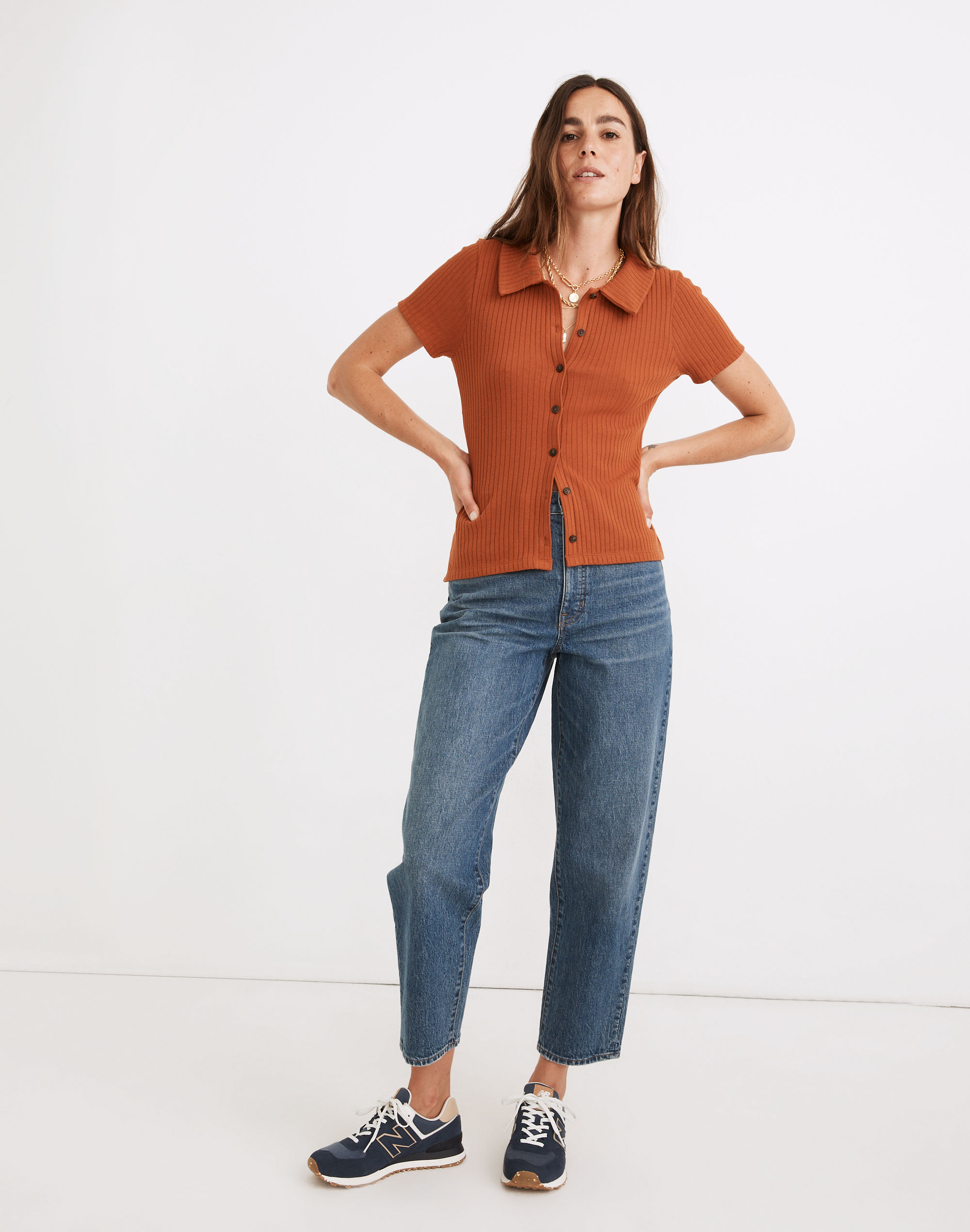 Ribbed Polo Button-Front Tee | Madewell