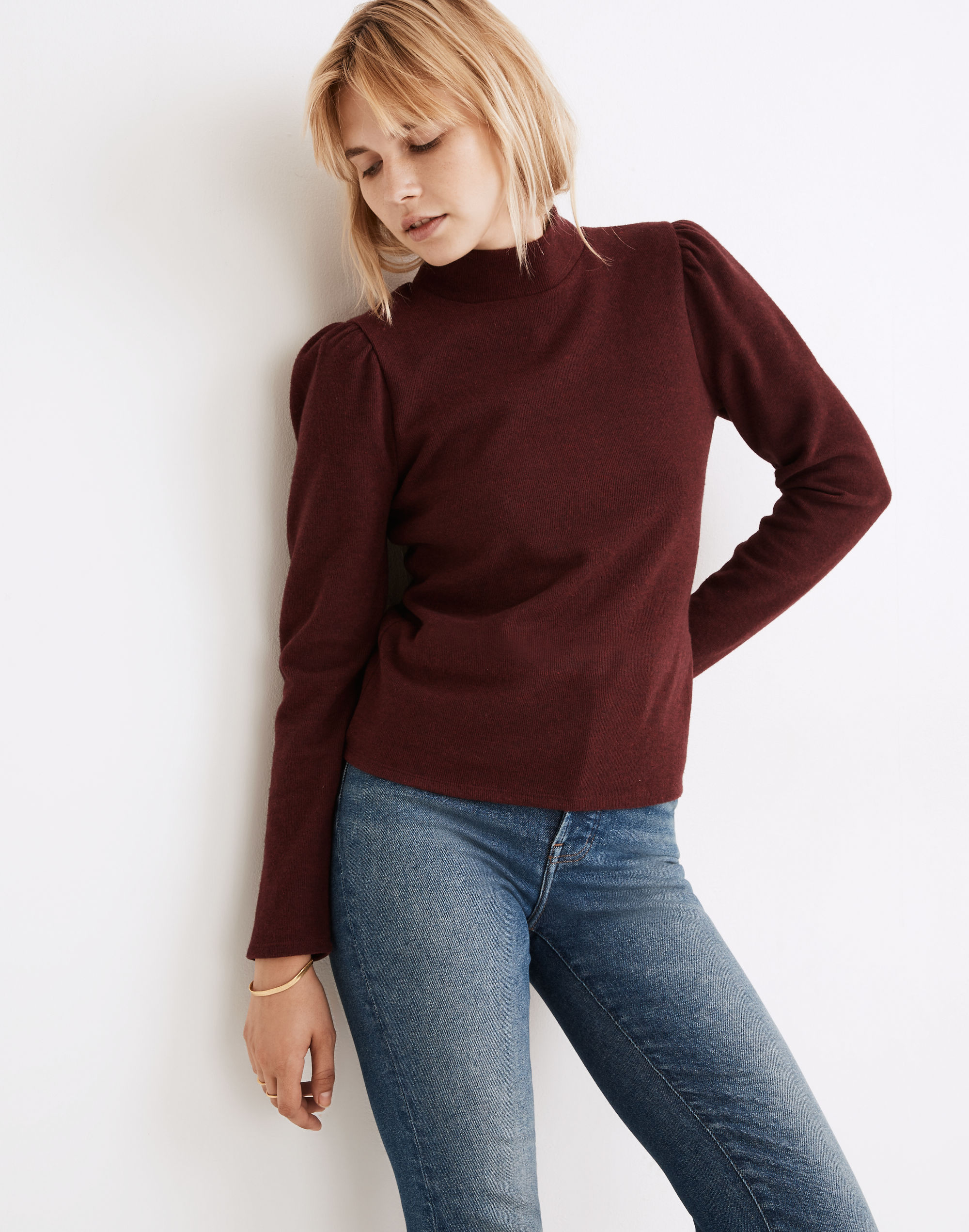 (Re)sourced Plush Mockneck Puff-Sleeve Top | Madewell