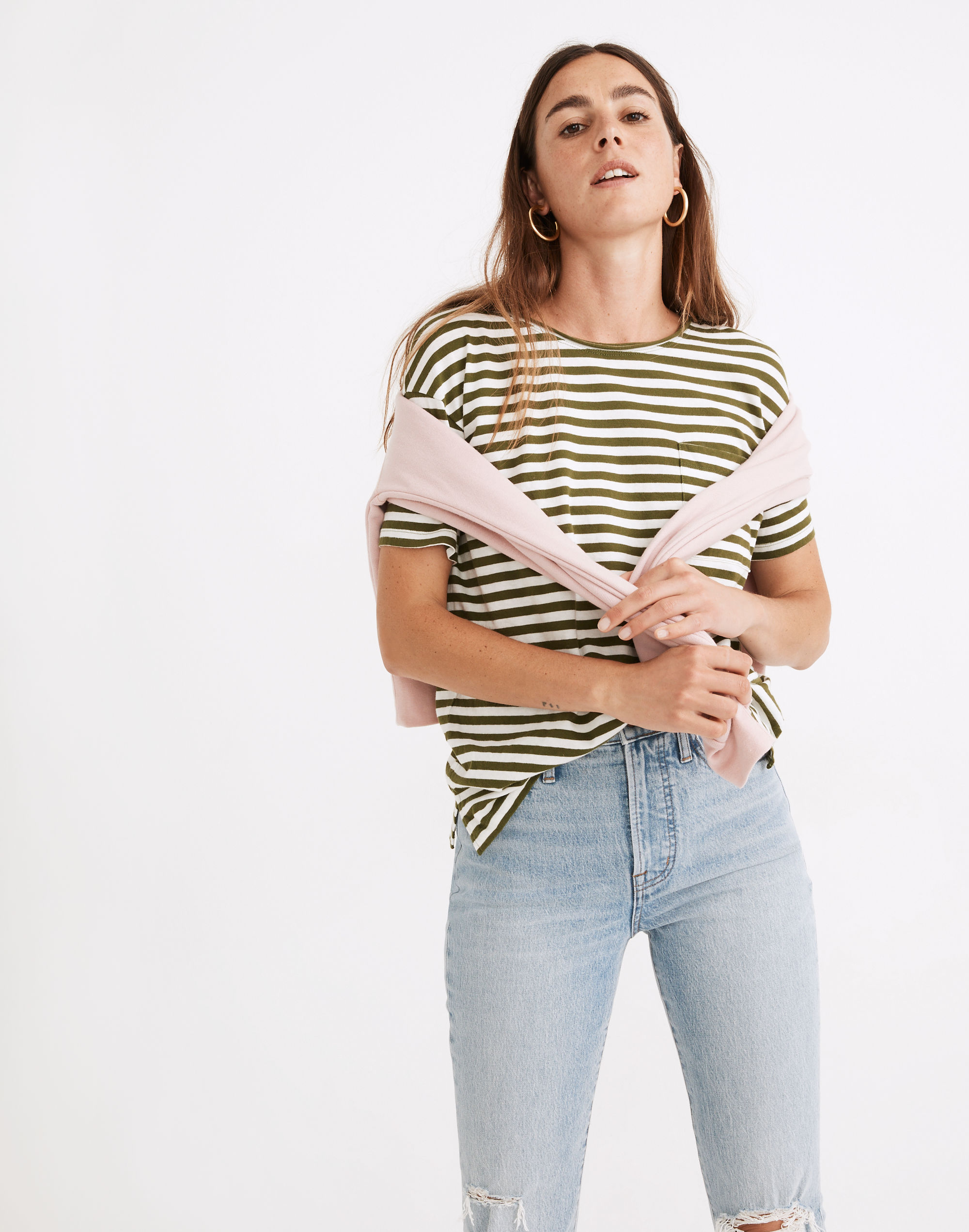 Softfade Cotton Oversized Pocket Tee in Cahita Stripe | Madewell