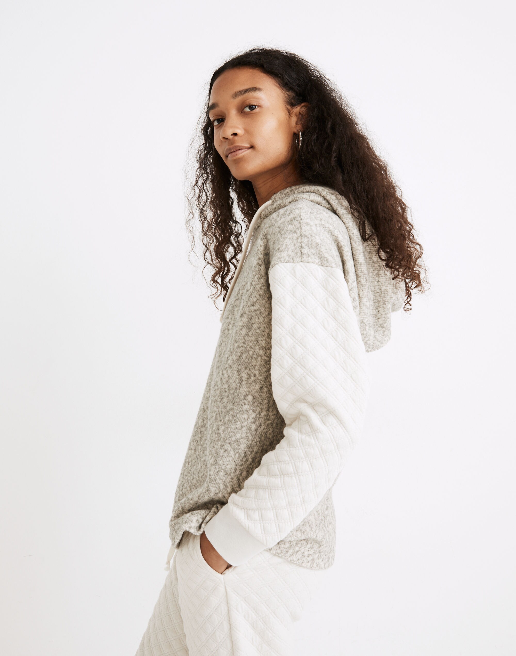 Quilted-Sleeve Hoodie Sweatshirt | Madewell