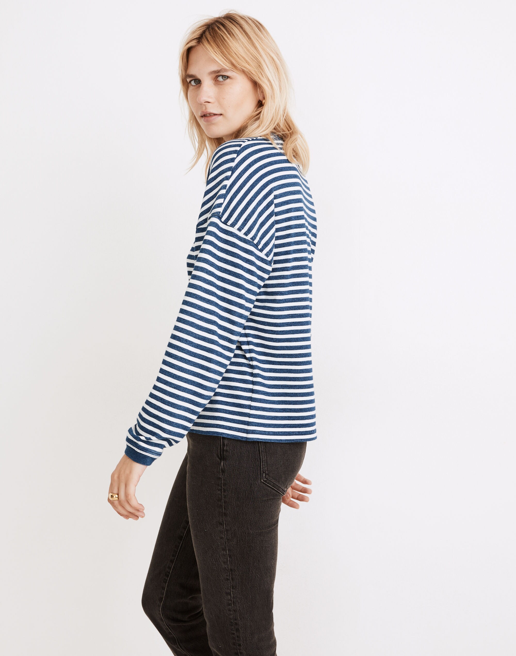 Indigo Stripe-Play Seamed Crop Tee | Madewell