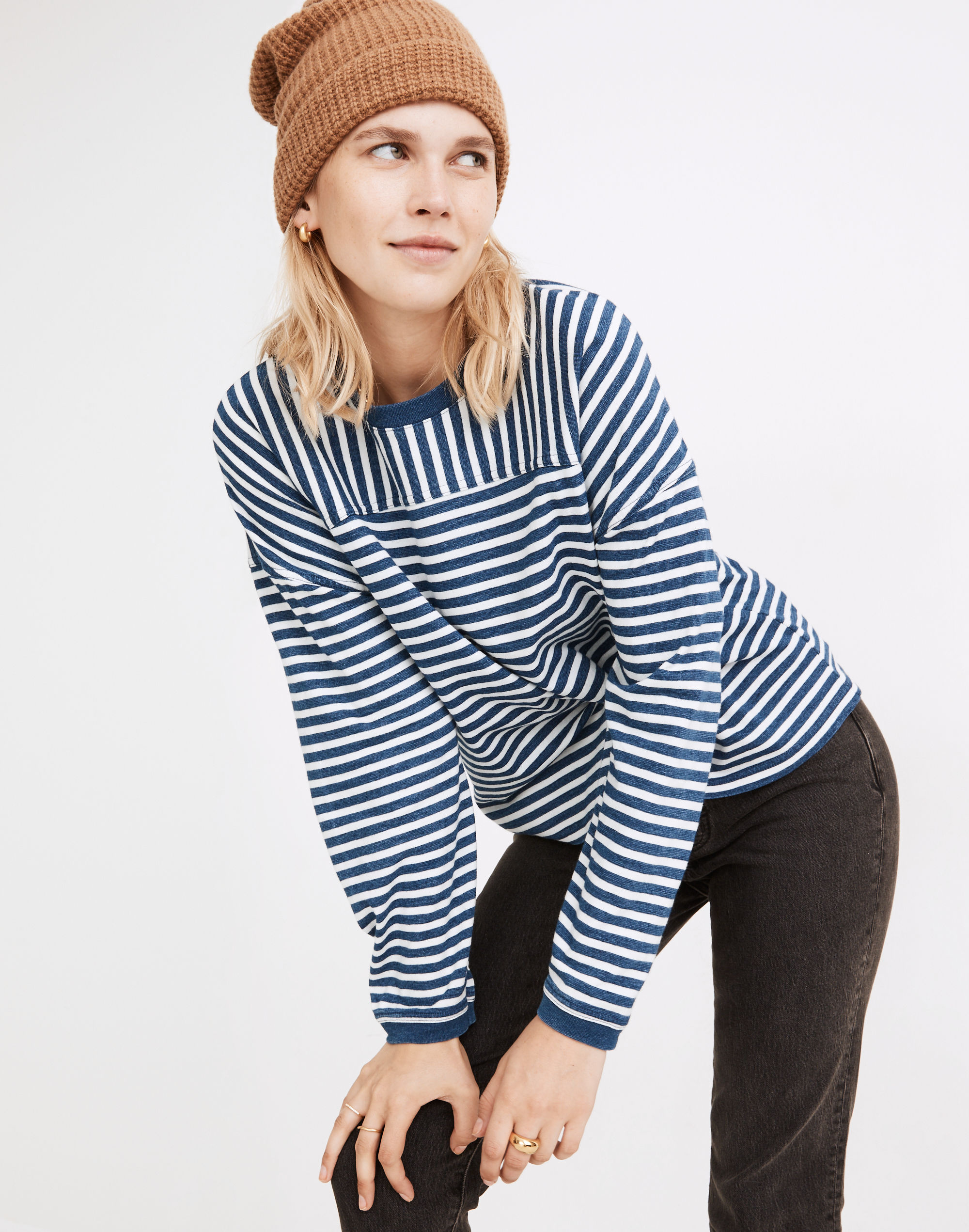 Indigo Stripe-Play Seamed Crop Tee | Madewell