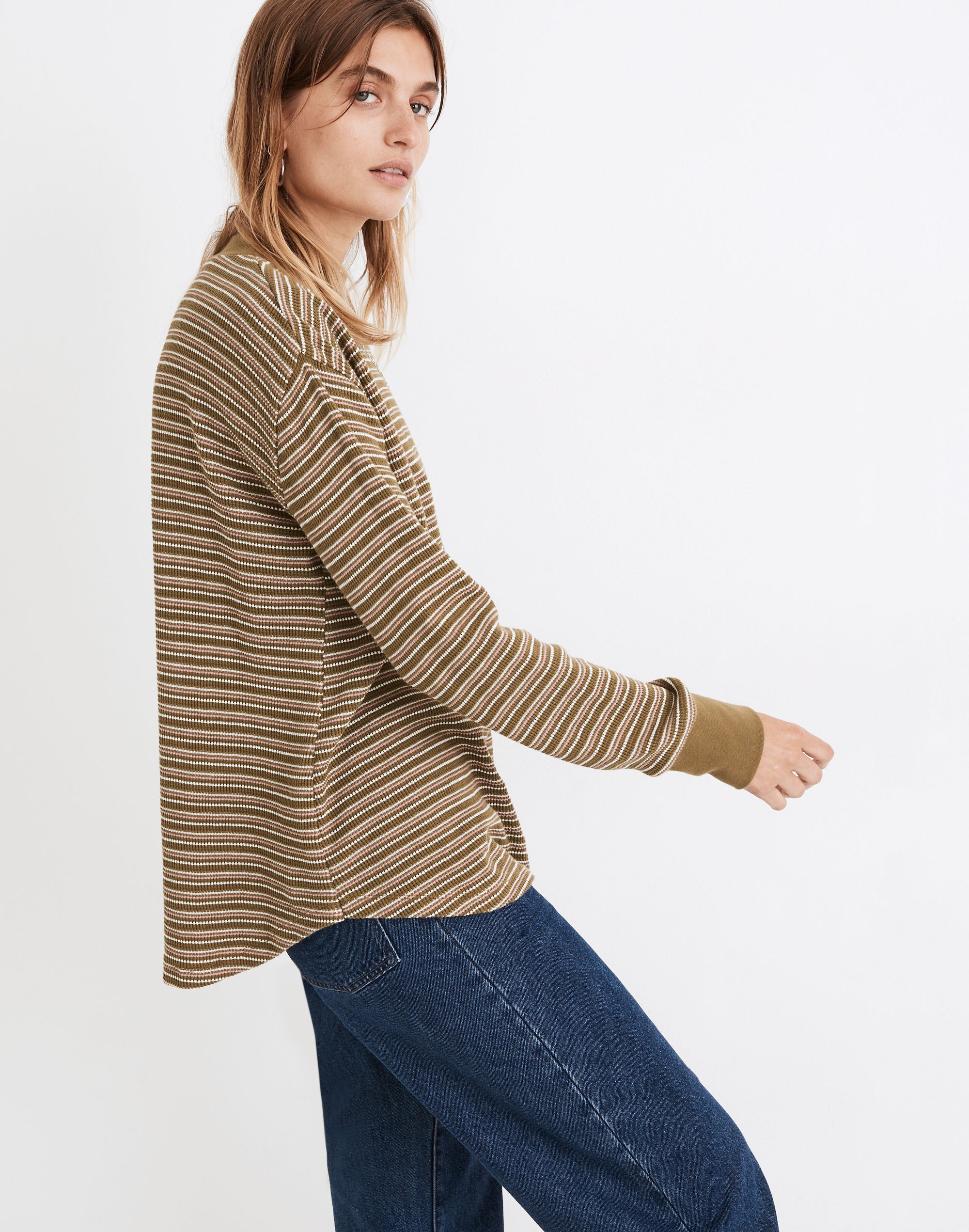 Mockneck Waffle Sweatshirt Tee in Stripe | Madewell