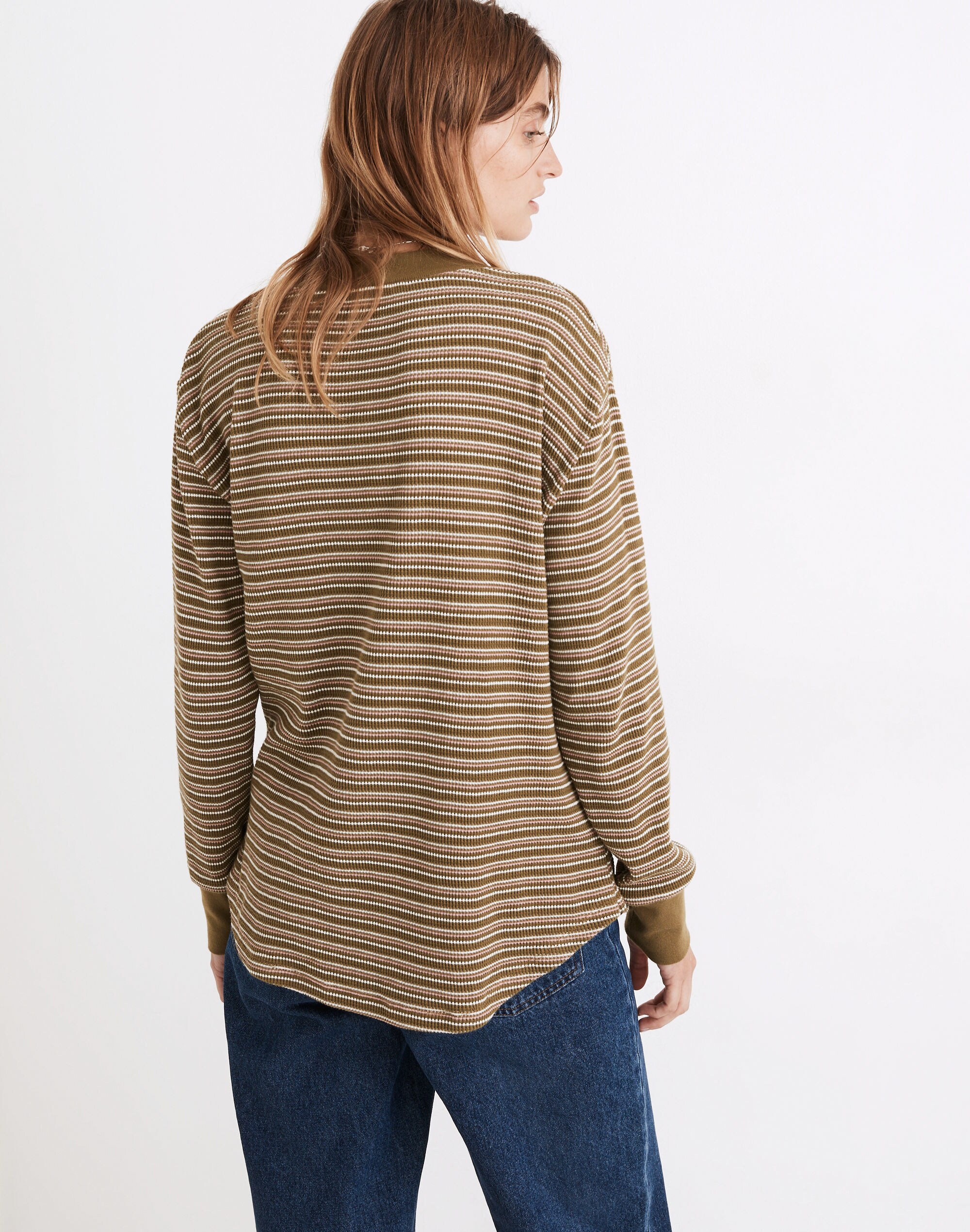 Mockneck Waffle Sweatshirt Tee in Stripe | Madewell