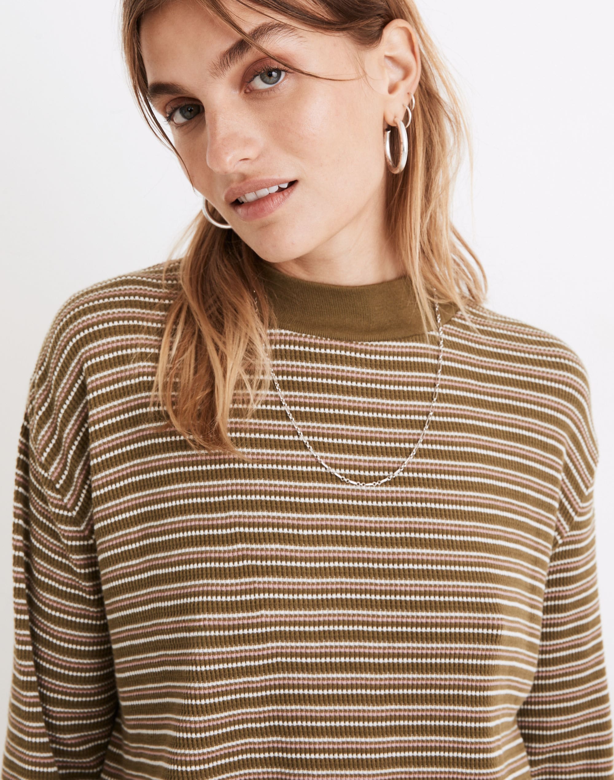 Mockneck Waffle Sweatshirt Tee in Stripe | Madewell